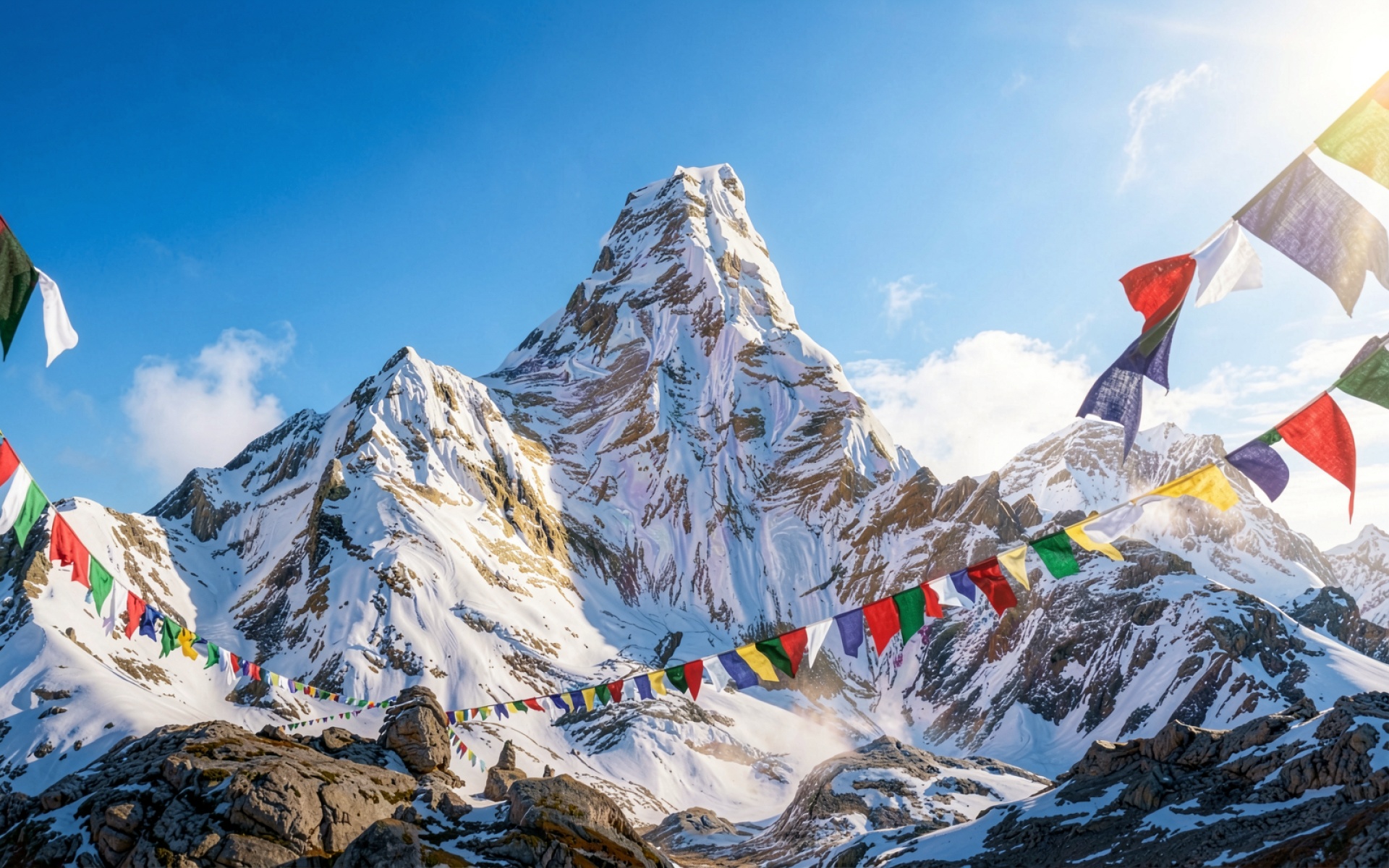Гора Ама Даблам снежный пик флажки
