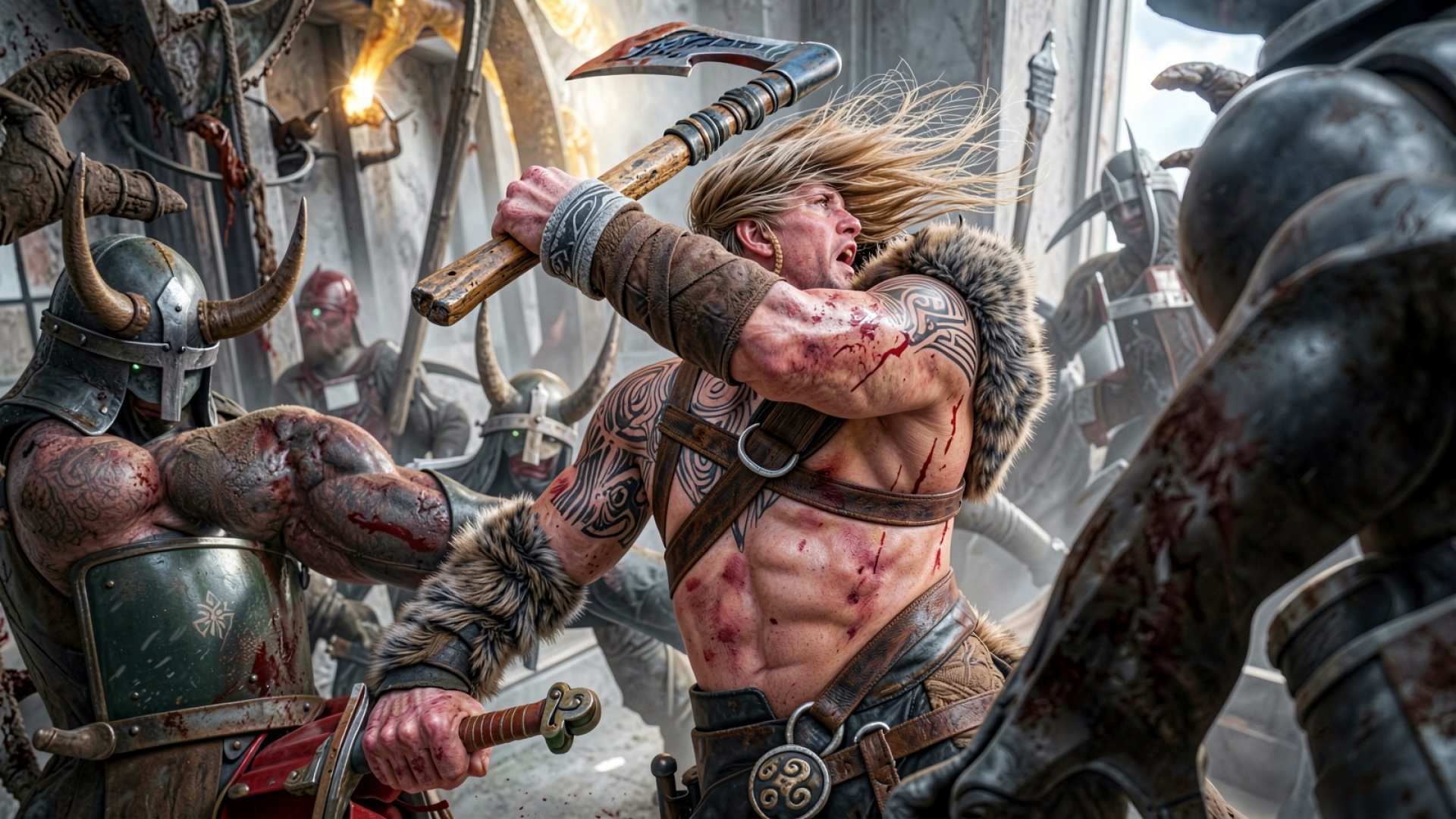 Викинг с топором в эпической битве