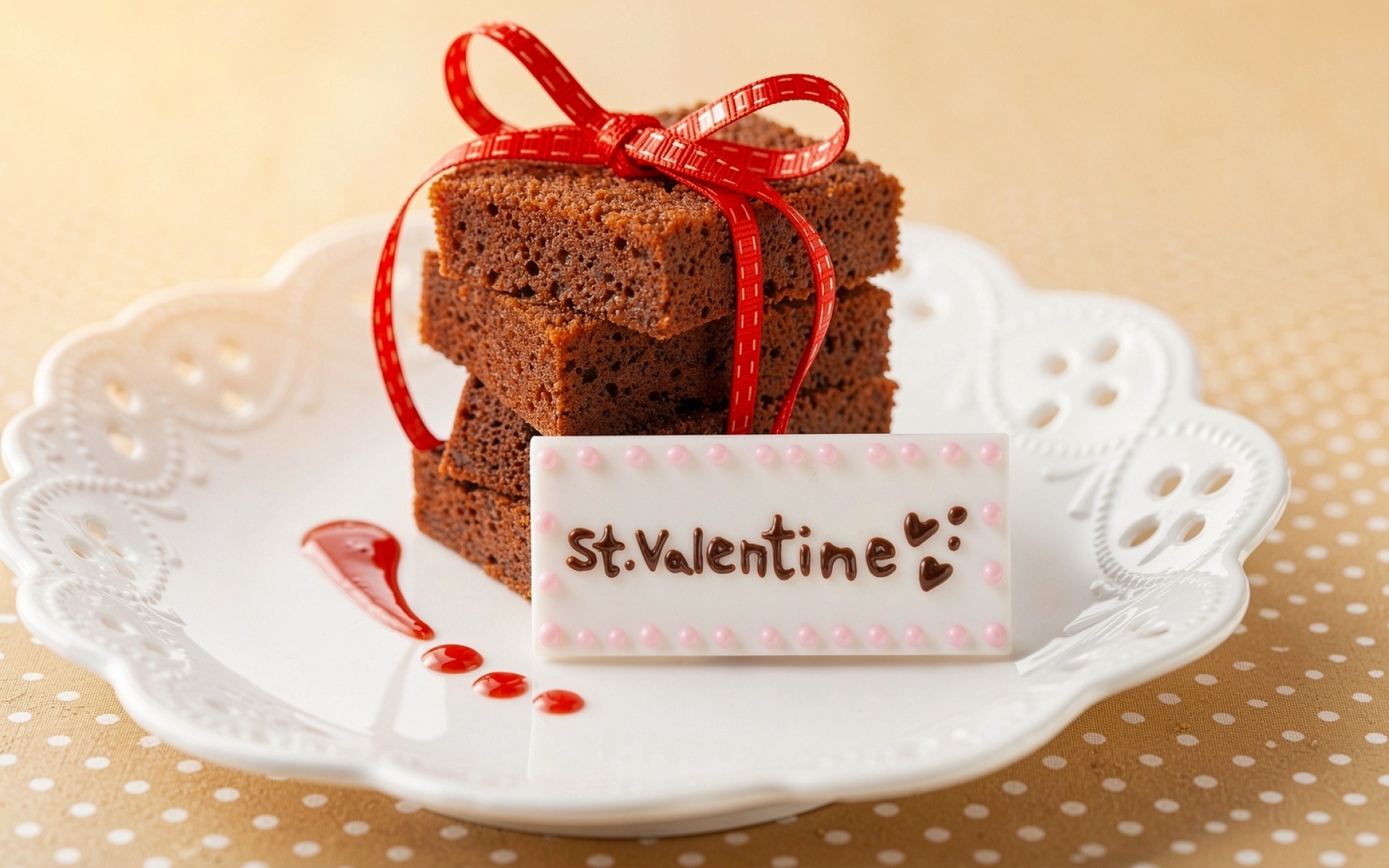 Шоколадные брауни с красной лентой День Валентина