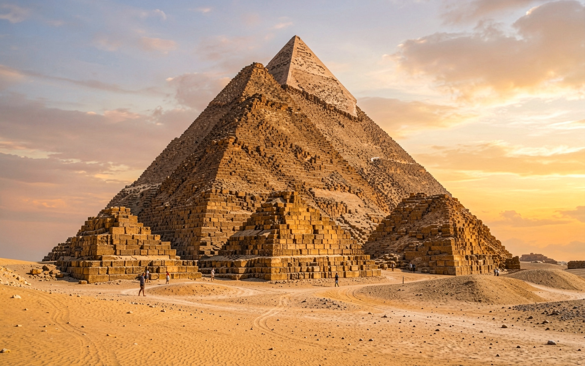 Пирамиды Гизы золотой час пустынный пейзаж