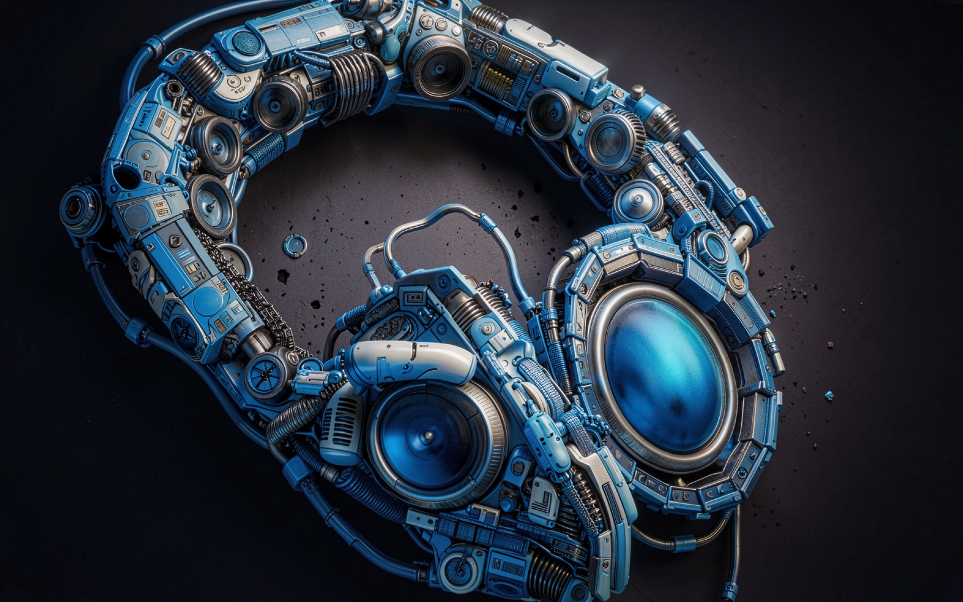 Футуристичные синие наушники киберпанк детализированный металл