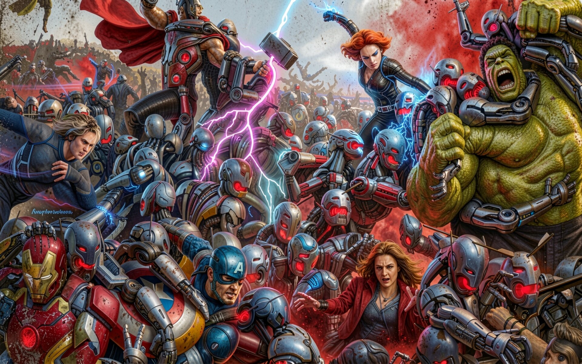Мстители в эпической битве против роботов