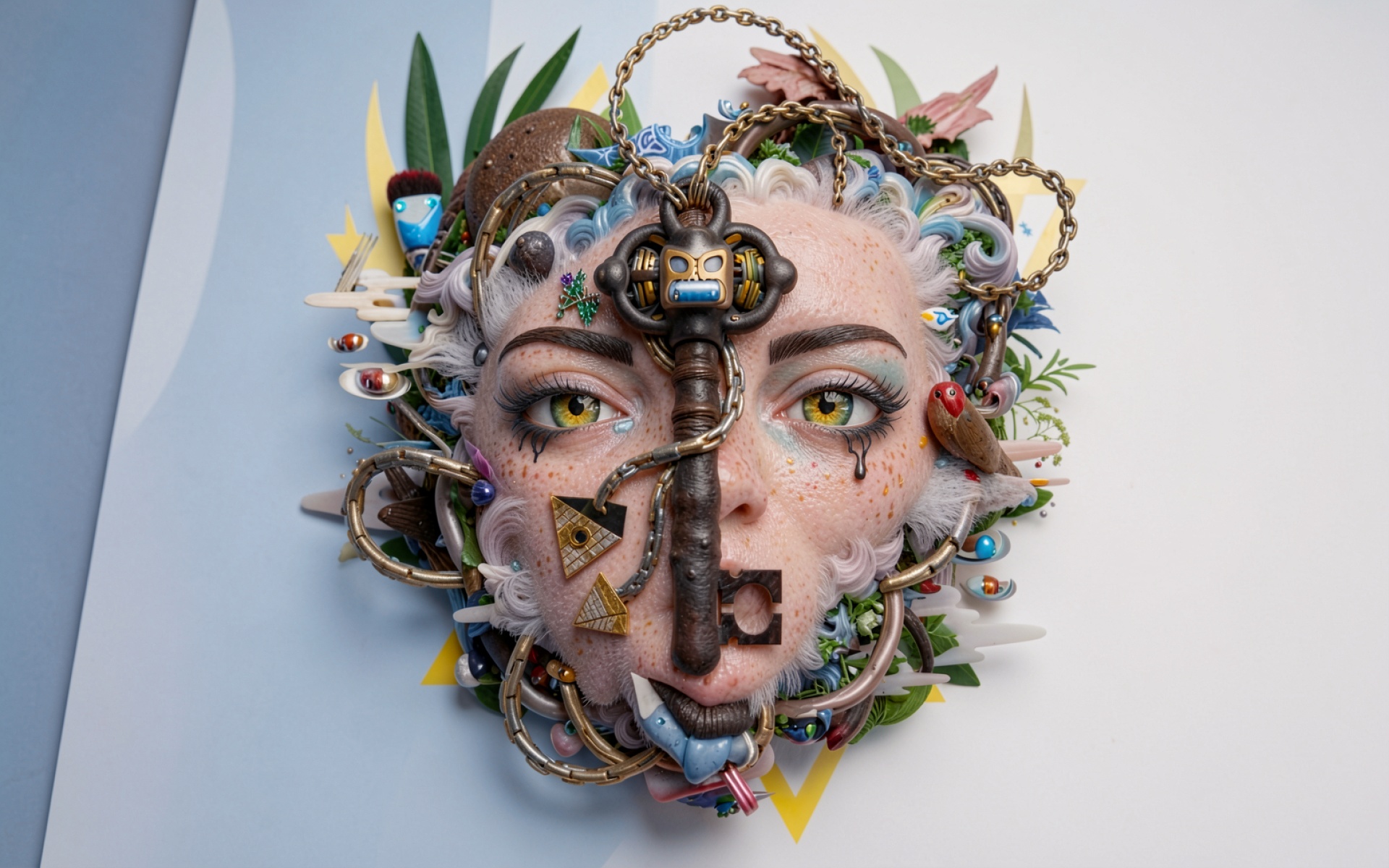 Сюрреалистичный портрет девушки с массивным ключом