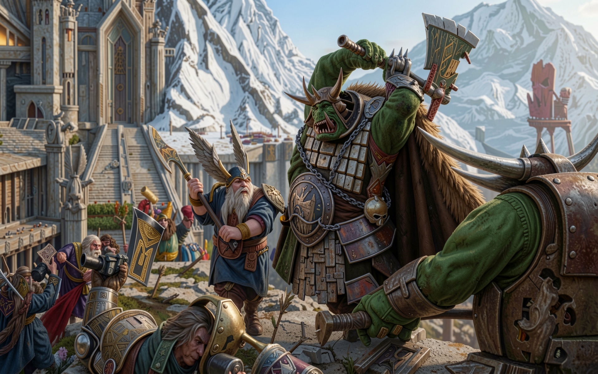 Битва орка и гномов в заснеженных горах