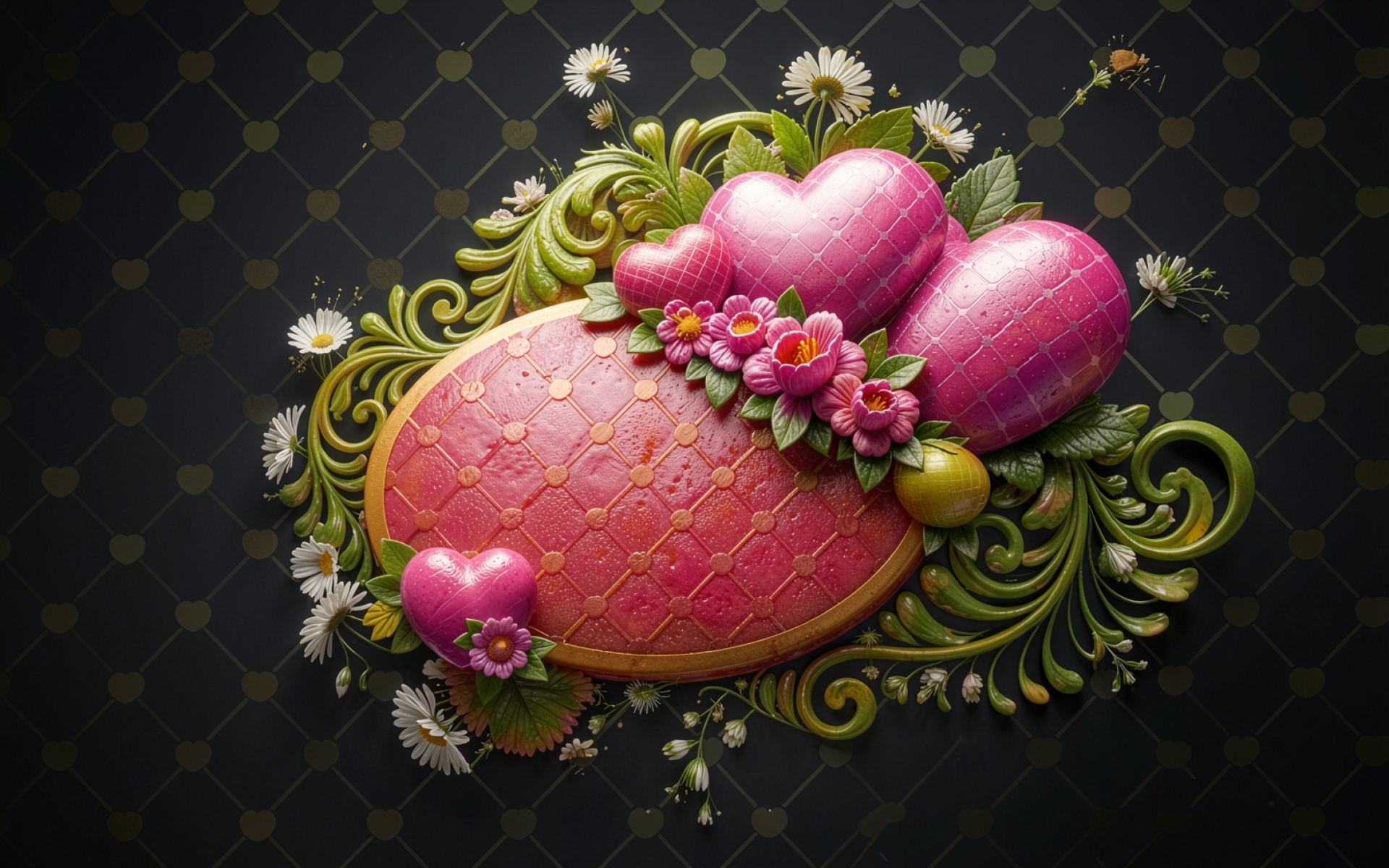 Розовое пасхальное яйцо с сердцами и цветами