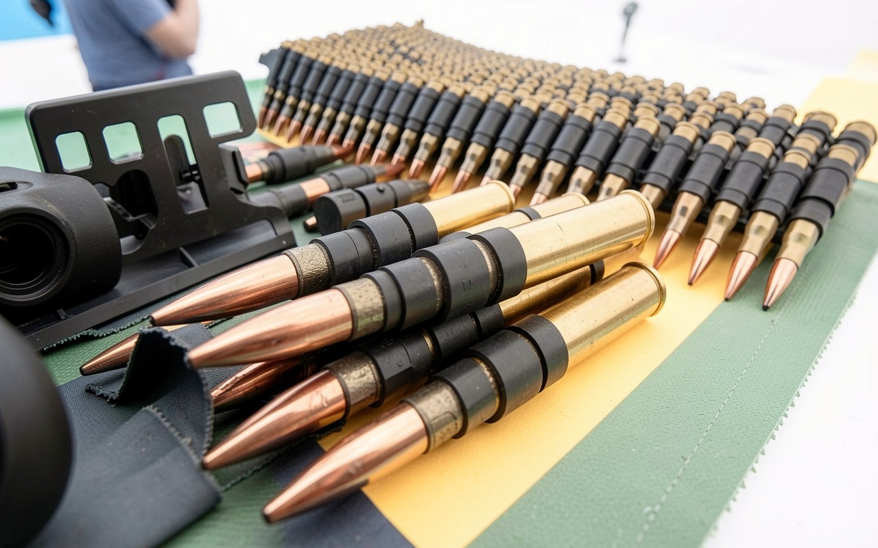 Патроны в ленте золотистый латунный металл