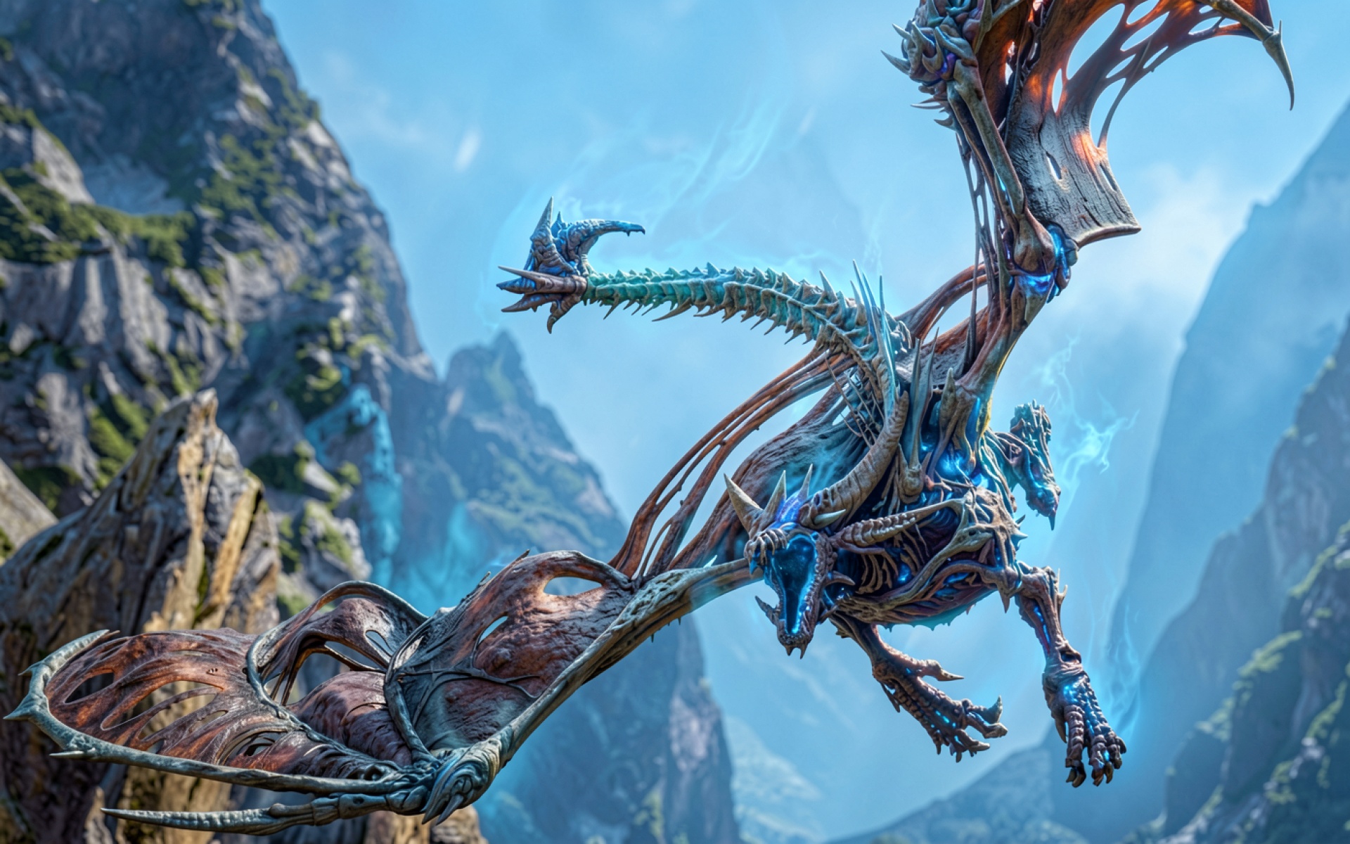 Механический дракон в голубых горах фэнтези
