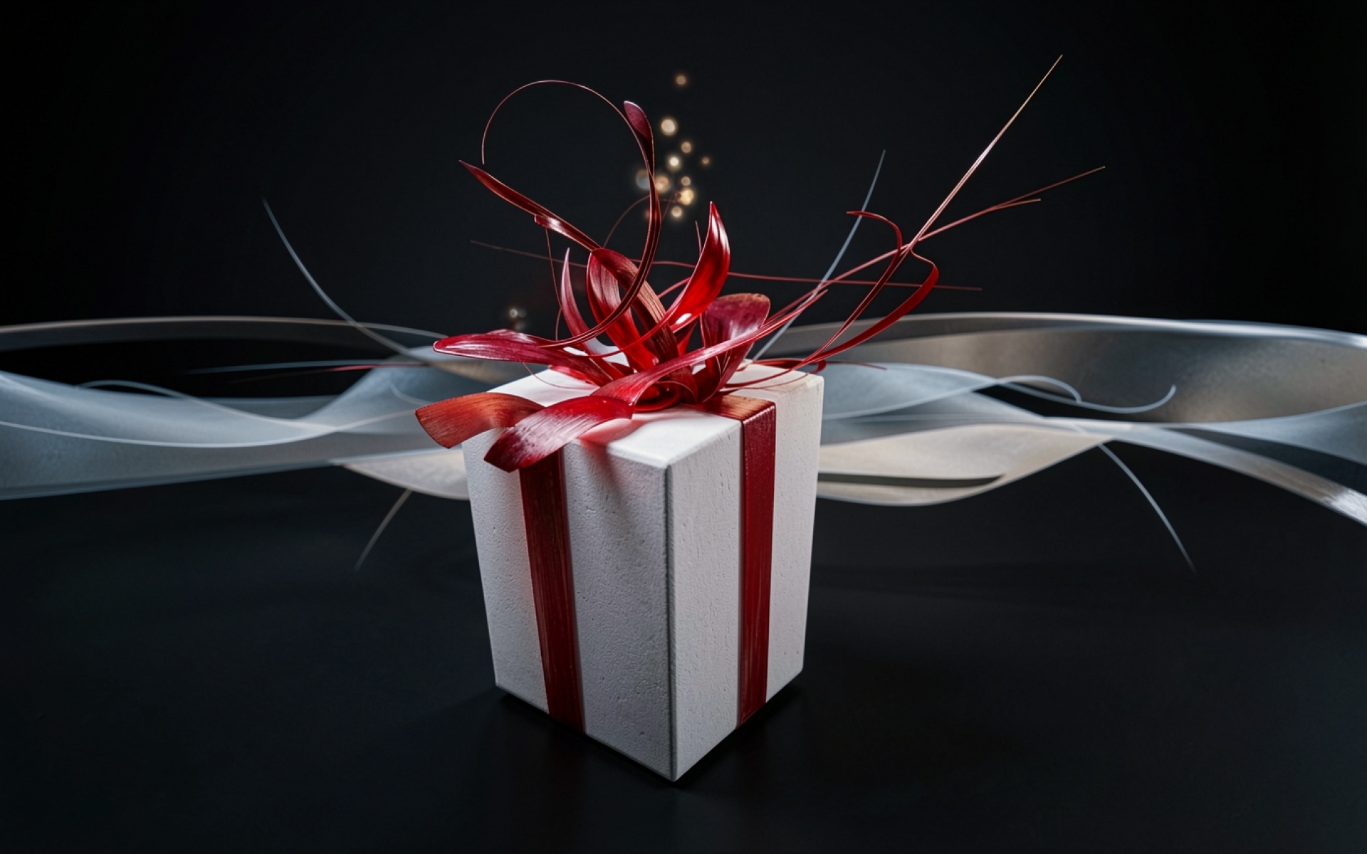 Белый подарочный короб с красным бантом