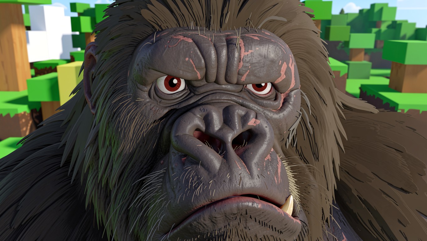 Горилла в стиле воксельной графики в лесу