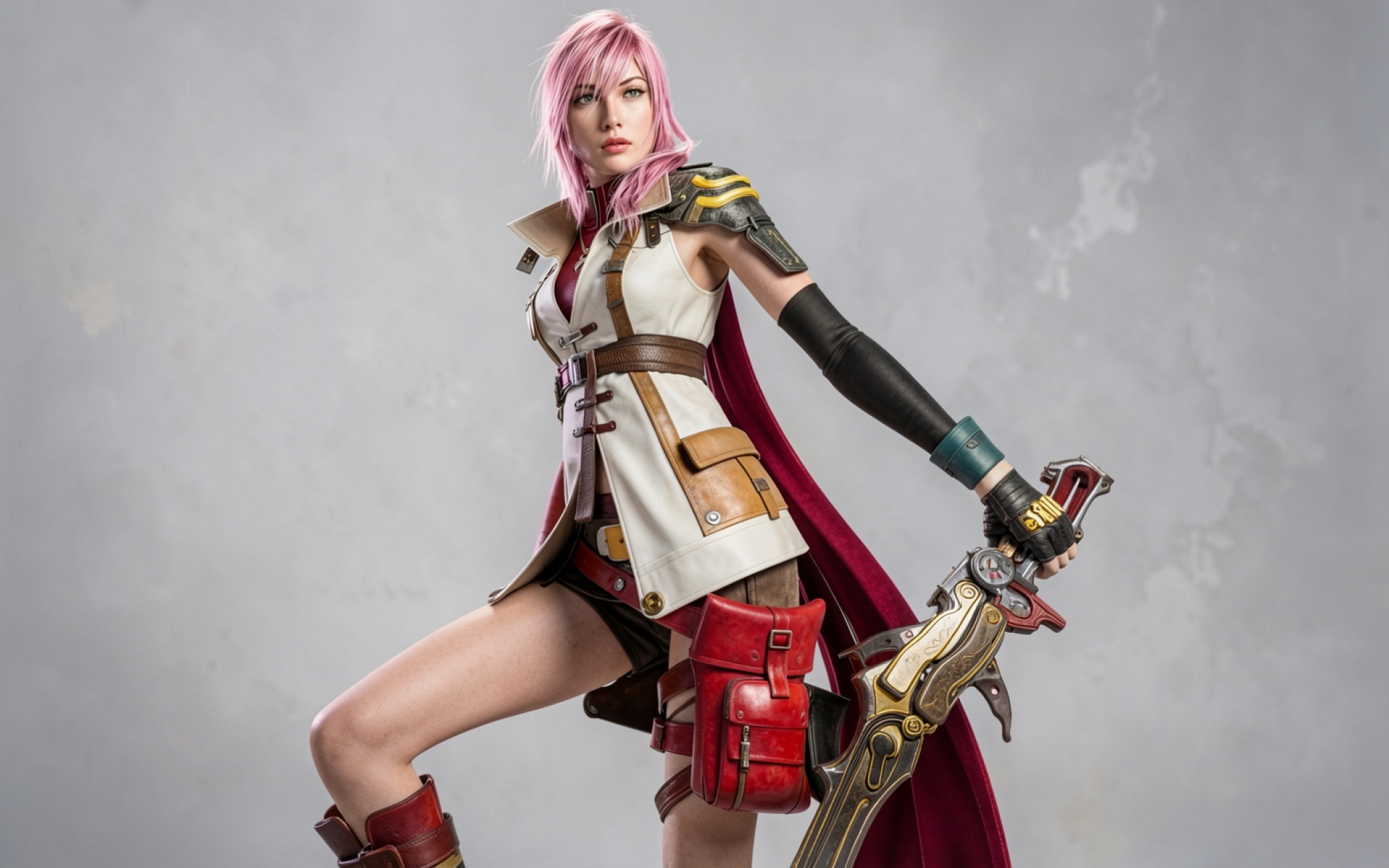 Косплей девушки Лайтнинг в белом костюме