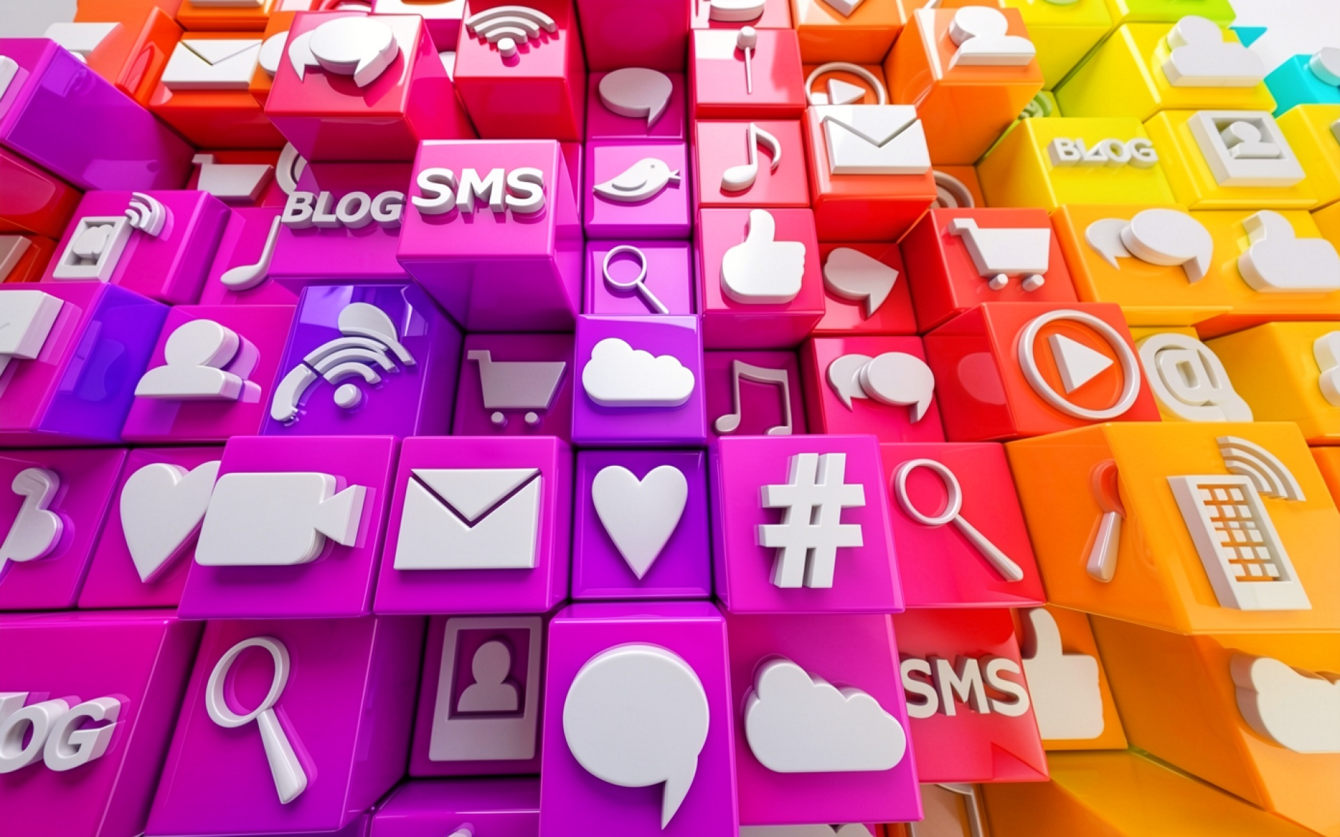 3D кубы с иконками социальных сетей градиентные