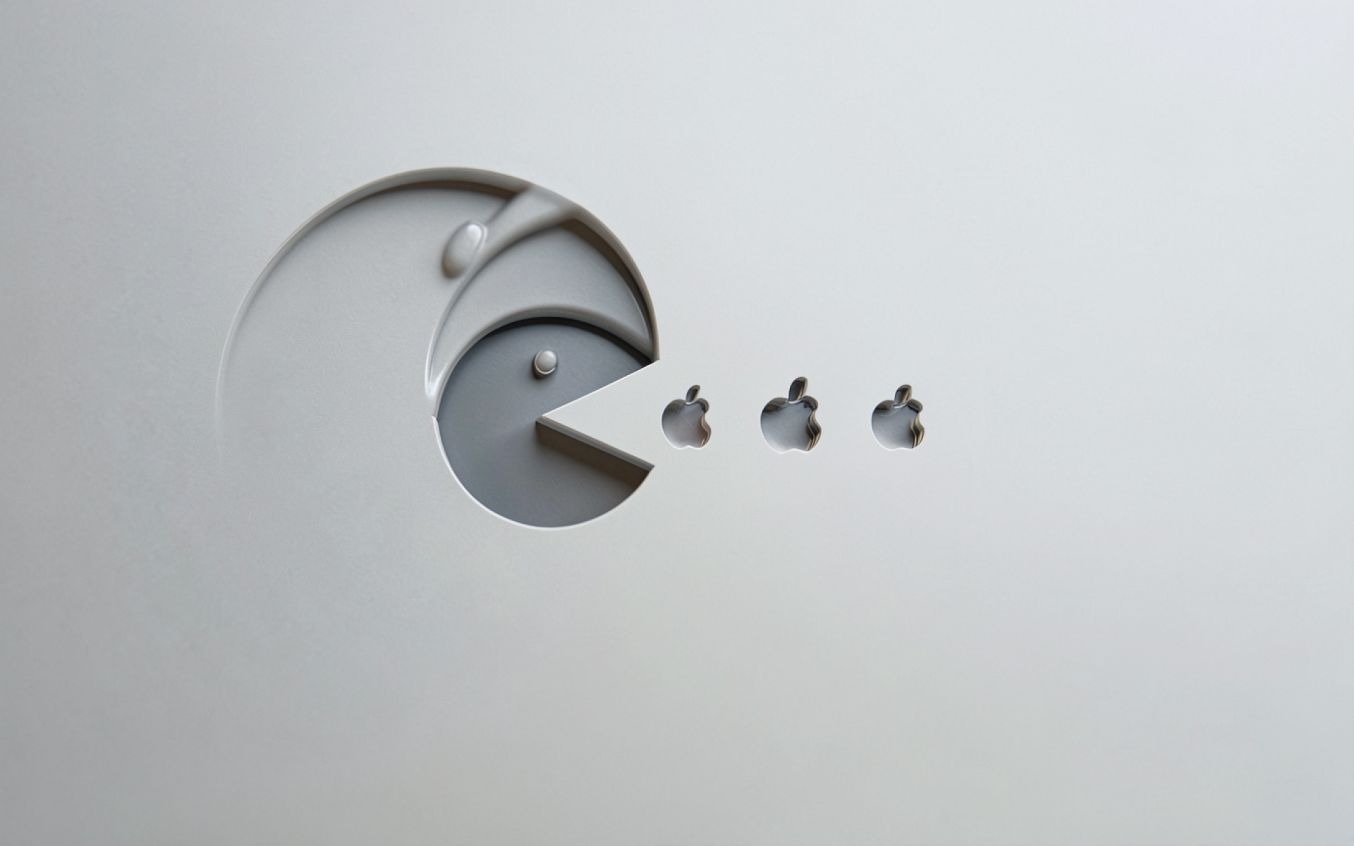 Минималистичный серый Pac-Man поедающий логотипы Apple