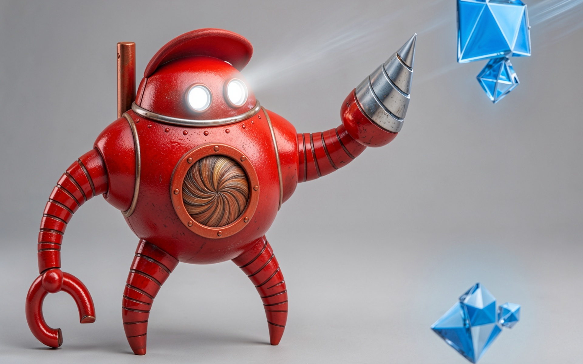 Красный робот с буром и кристаллами