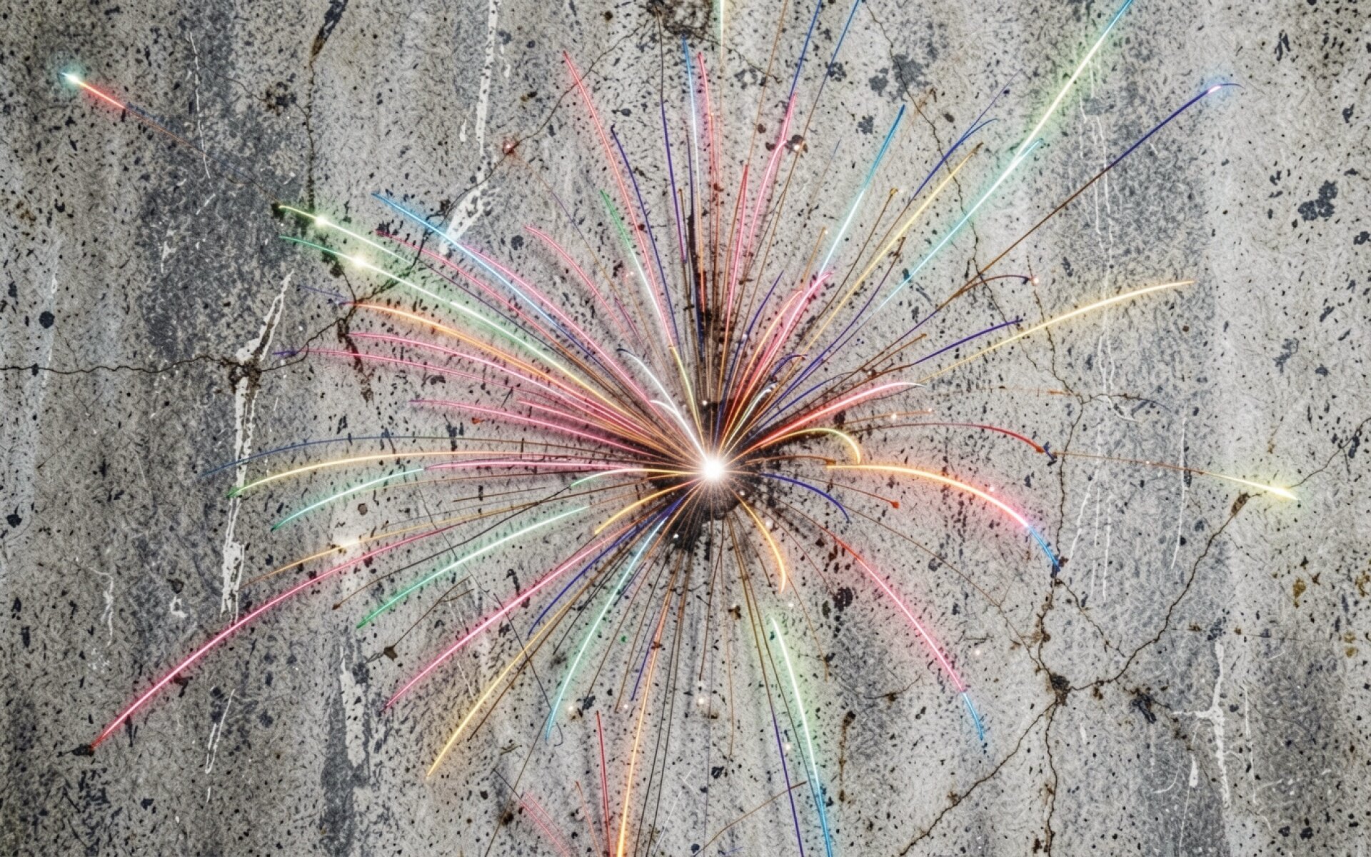 Цветные искры фейерверка на сером бетоне