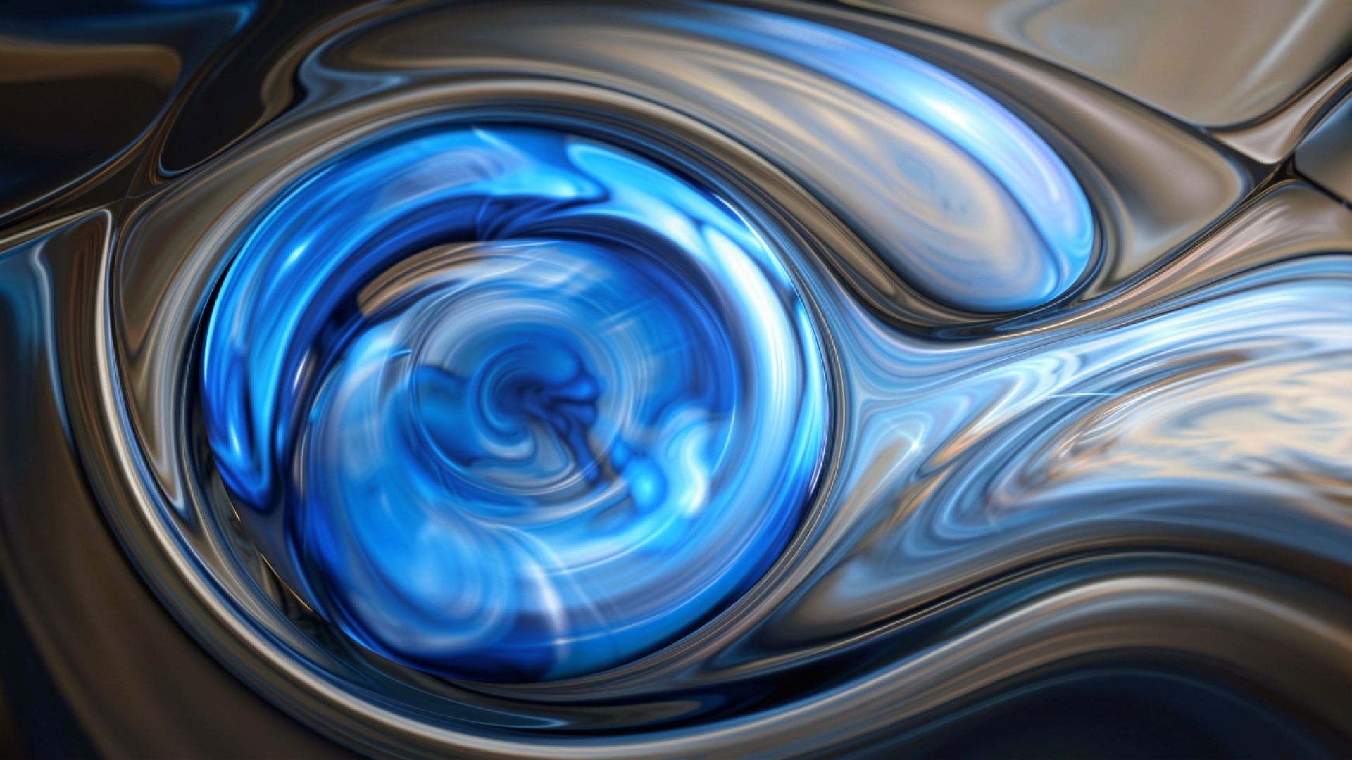 Абстрактная синяя сфера в жидком металле