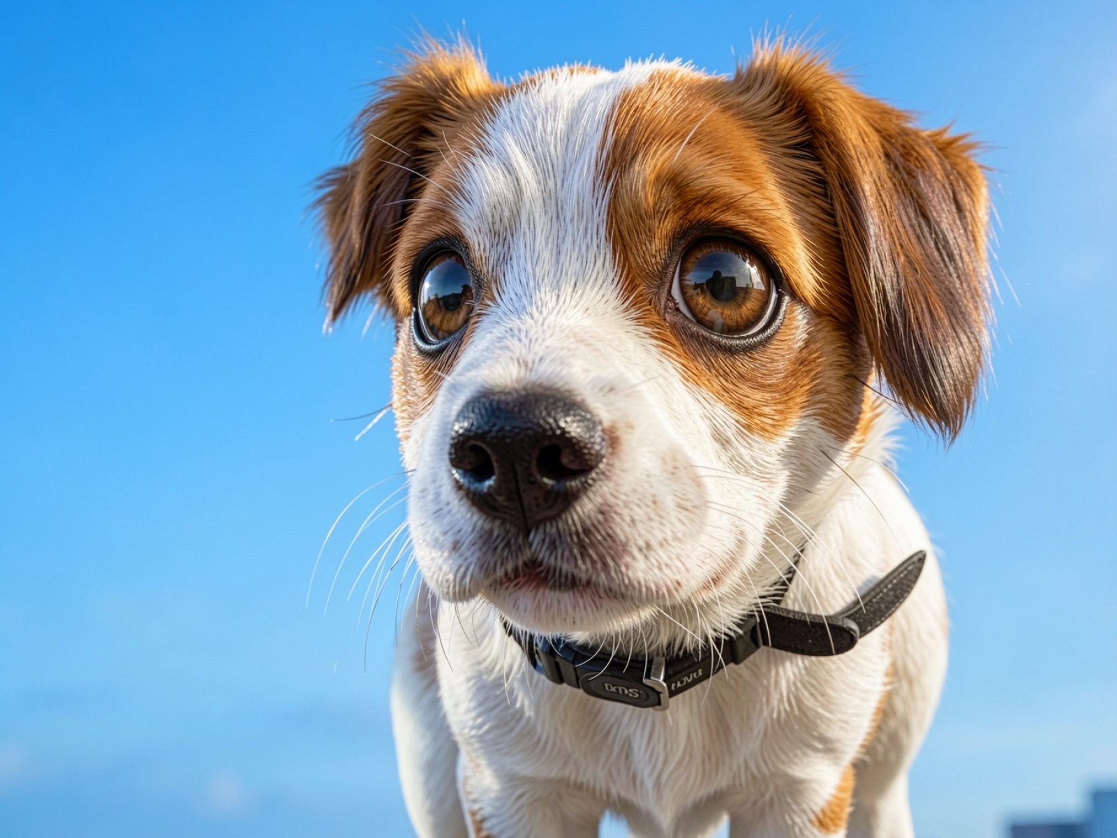 Рыжий щенок джек الرссел терьера на голубом фоне