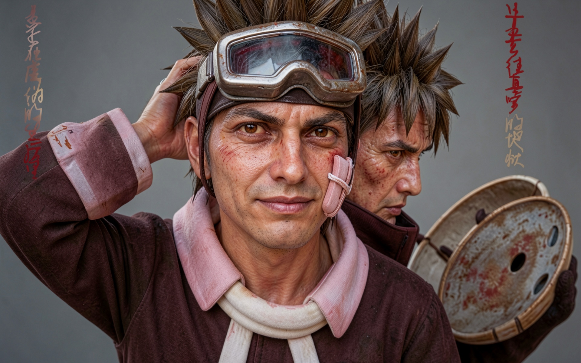 Косплей Гаары в коричневом костюме с защитными очками