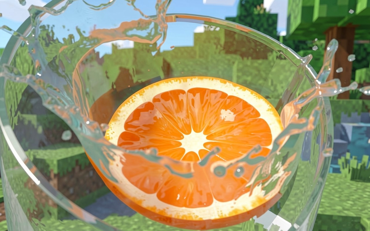 Долька апельсина в стеклянном стакане с водой