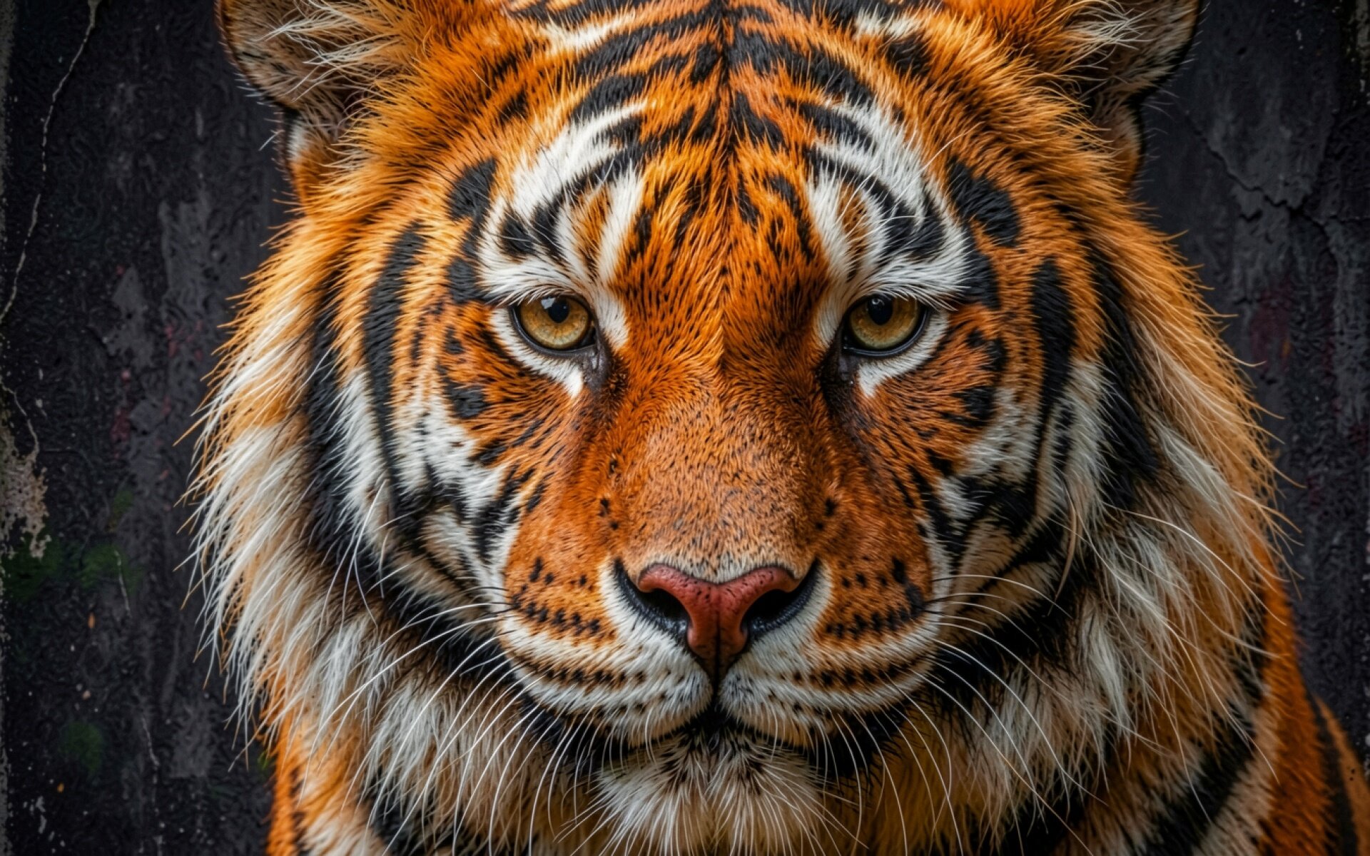 Портрет рыжего тигра на темном фоне