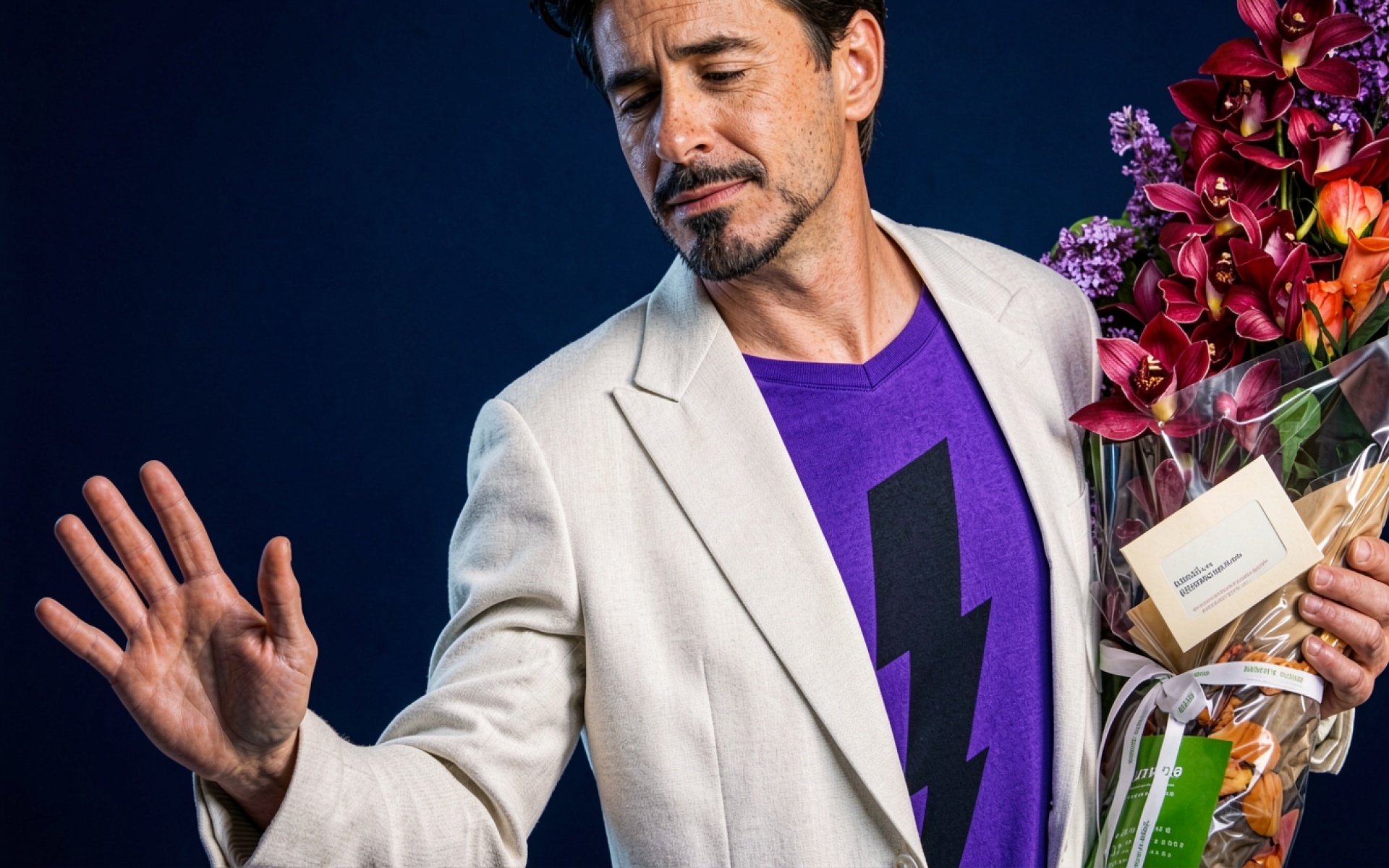 Роберт Дауни Младший с букетом цветов