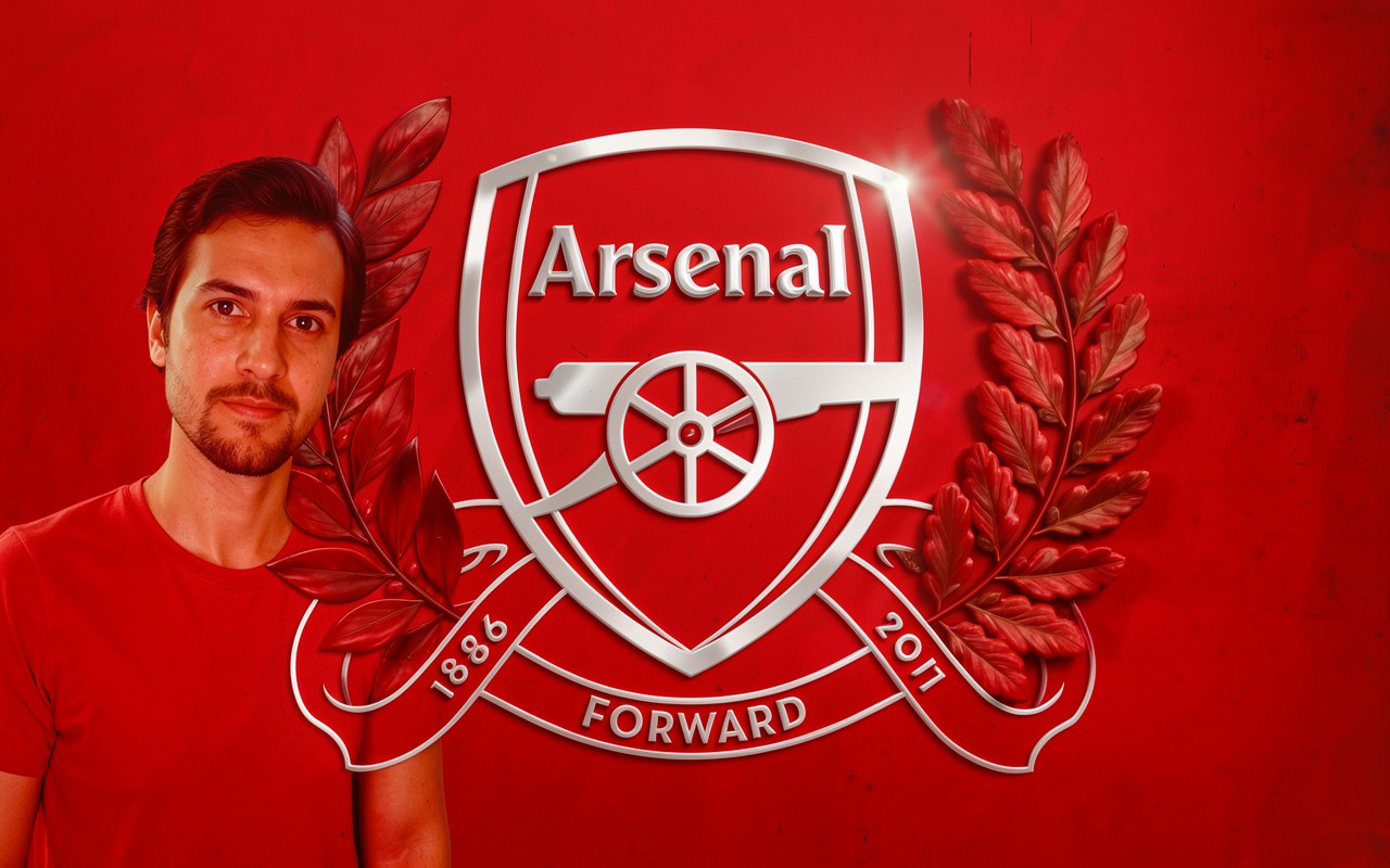 Логотип клуба Арсенал красный фон металлический стиль