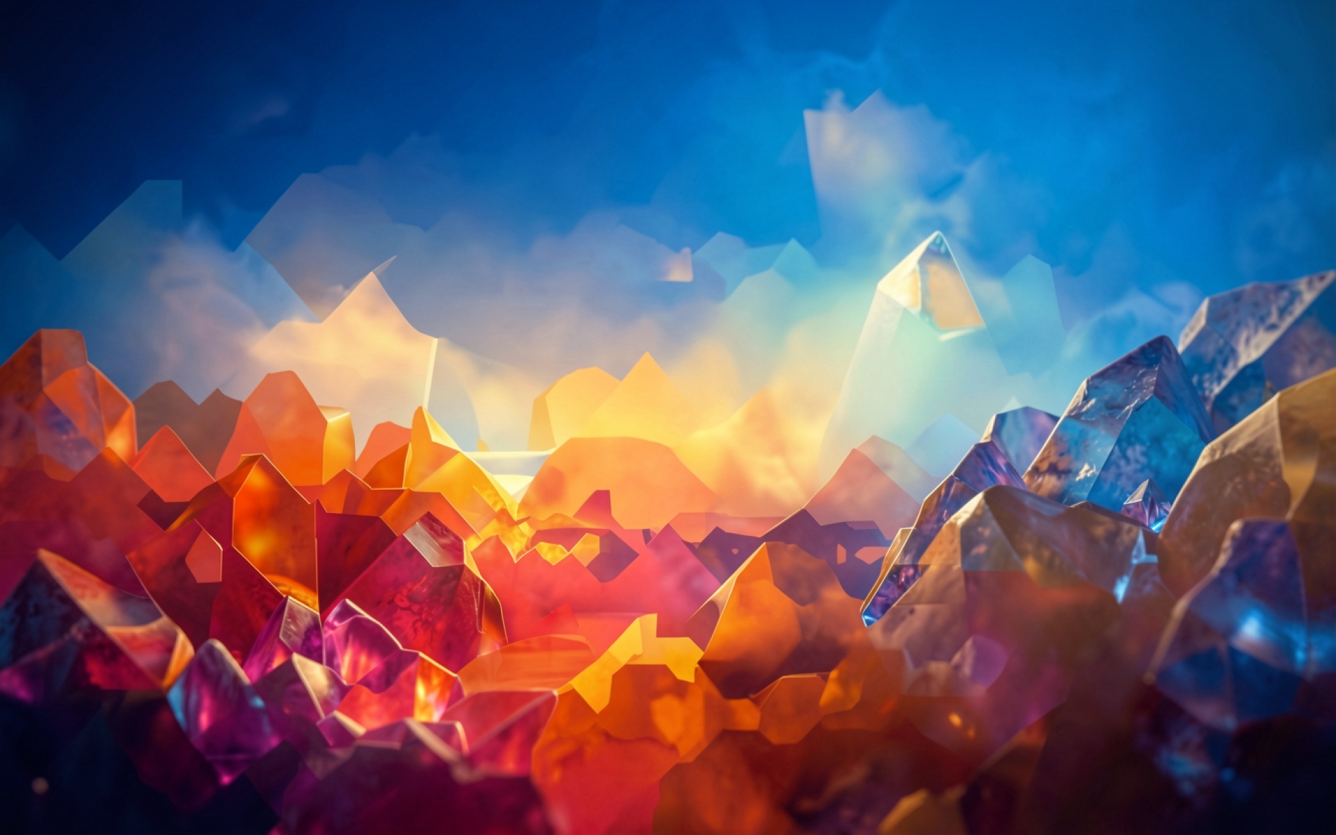 Кристаллы в синих и оранжевых тонах