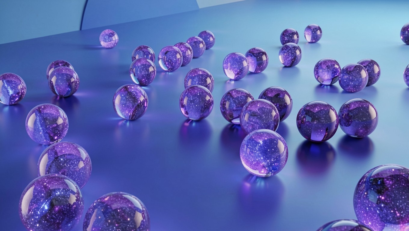 Фиолетовые стеклянные сферы с космическим наполнением