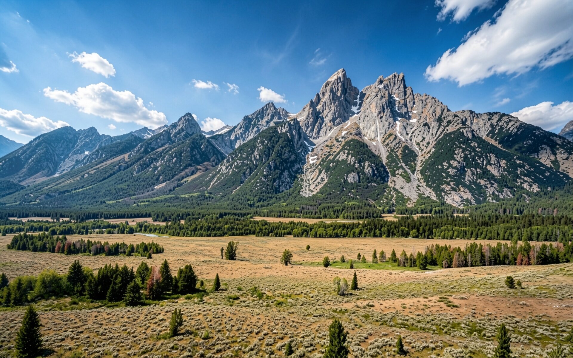 Горный хребет с хвойным лесом и долиной
