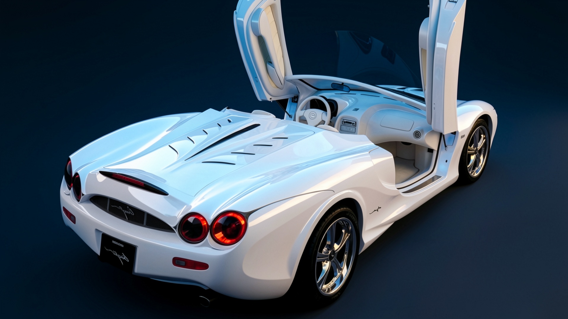 Белый спортивный автомобиль с открытыми дверями