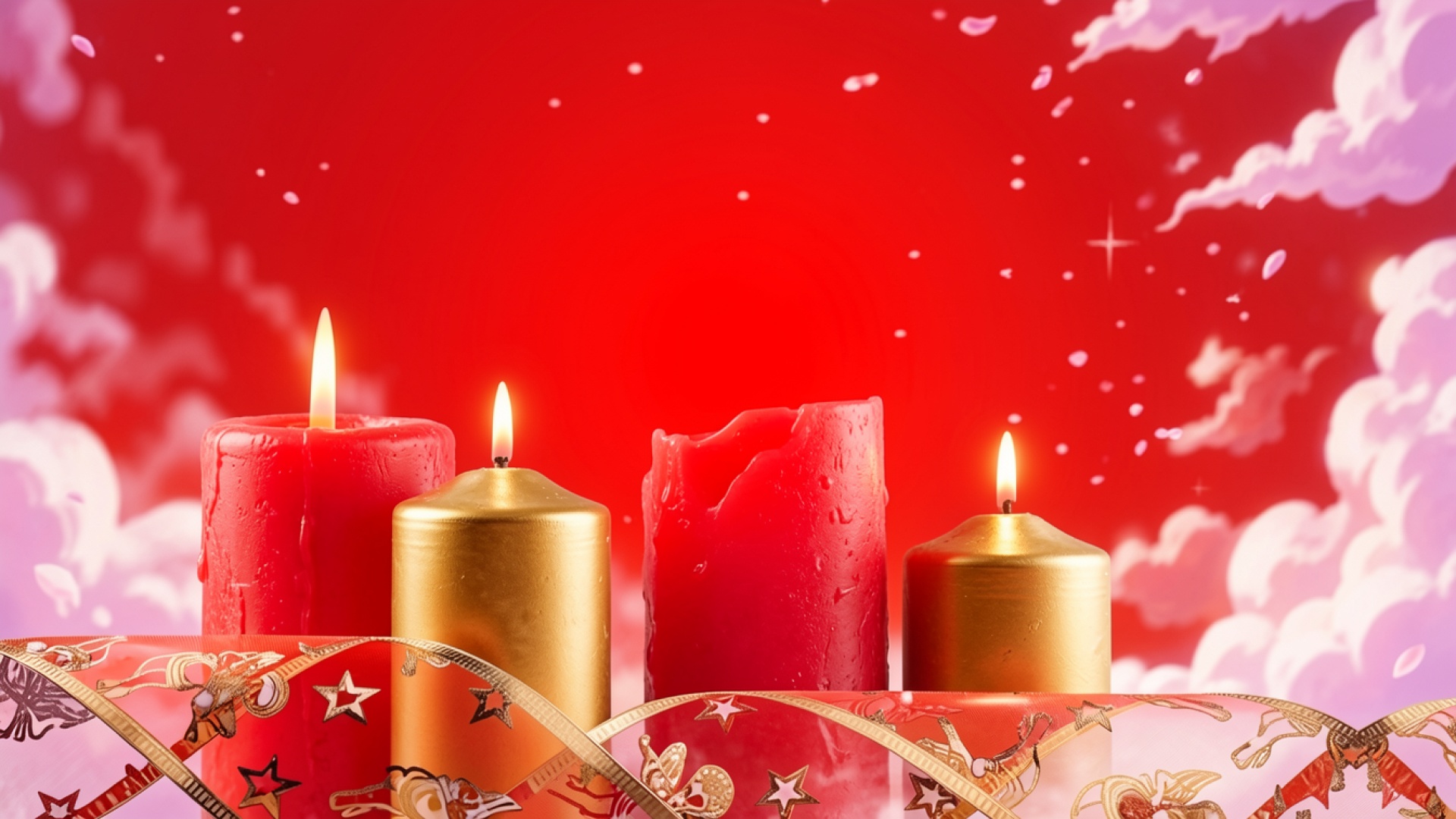 Красные и золотые свечи на праздничном фоне