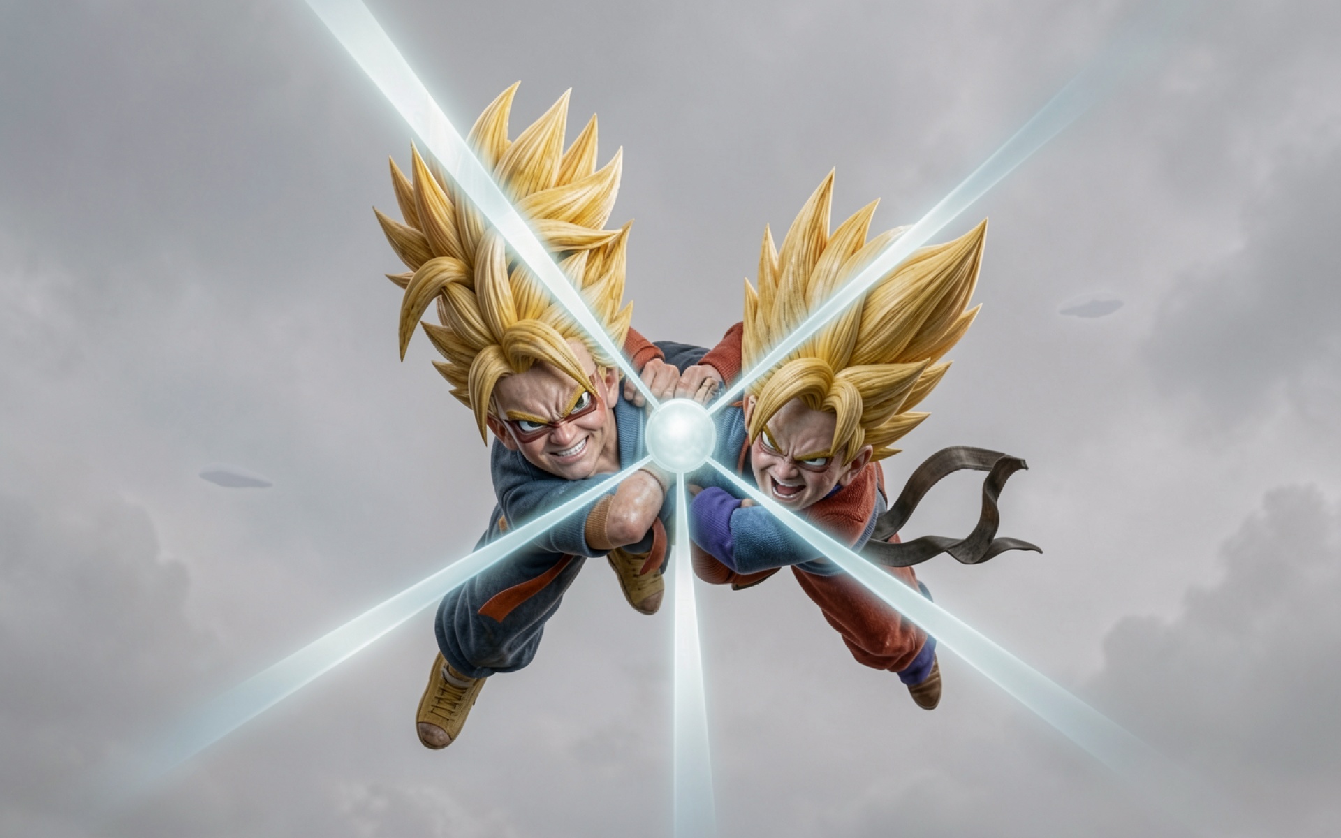 Гоку и Гохан супер сайяны с энергетической сферой