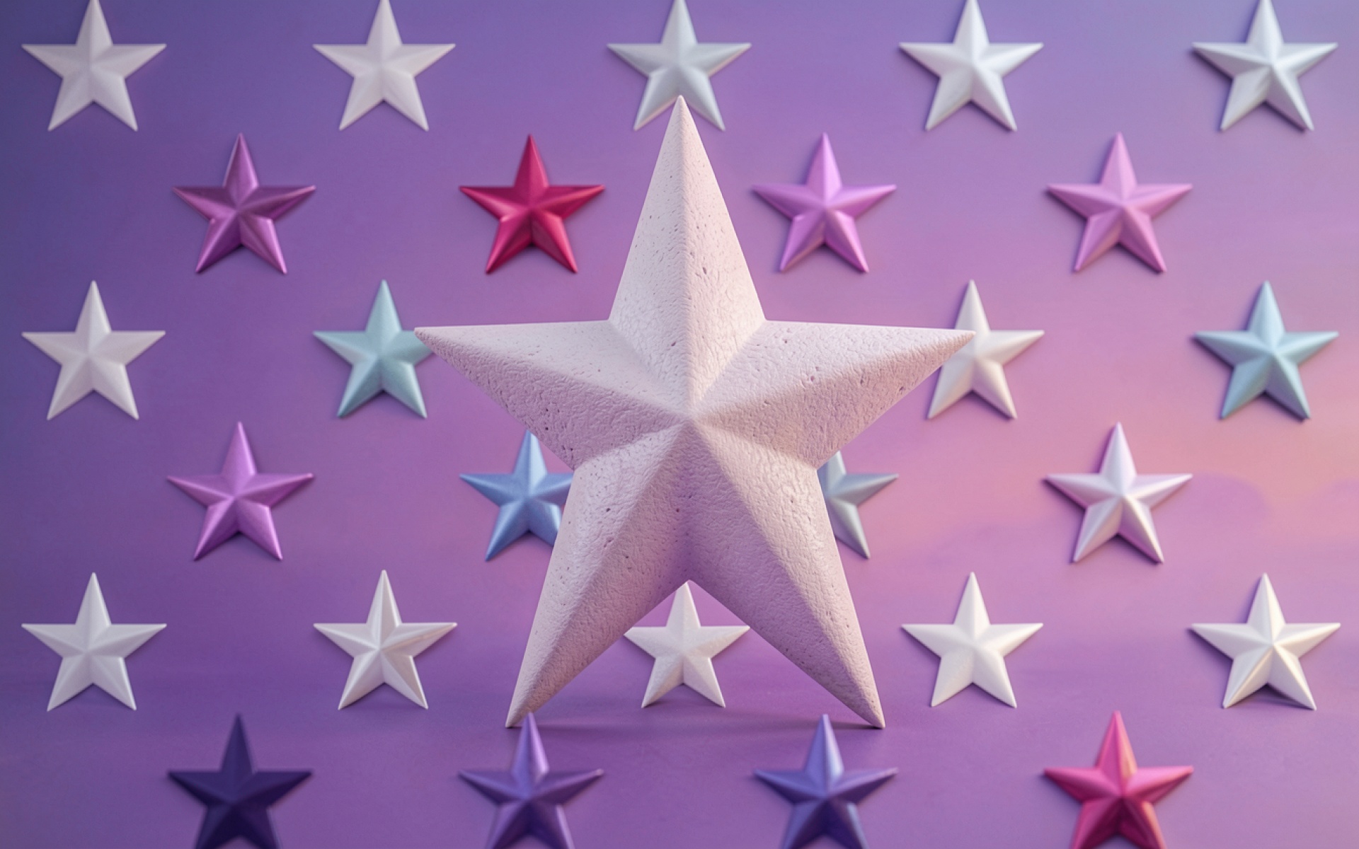 Белая объемная звезда на фиолетовом фоне