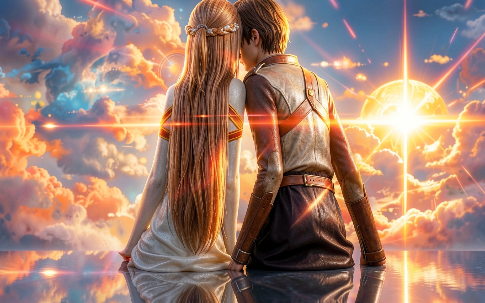 Пара влюбленных на фоне золотого заката