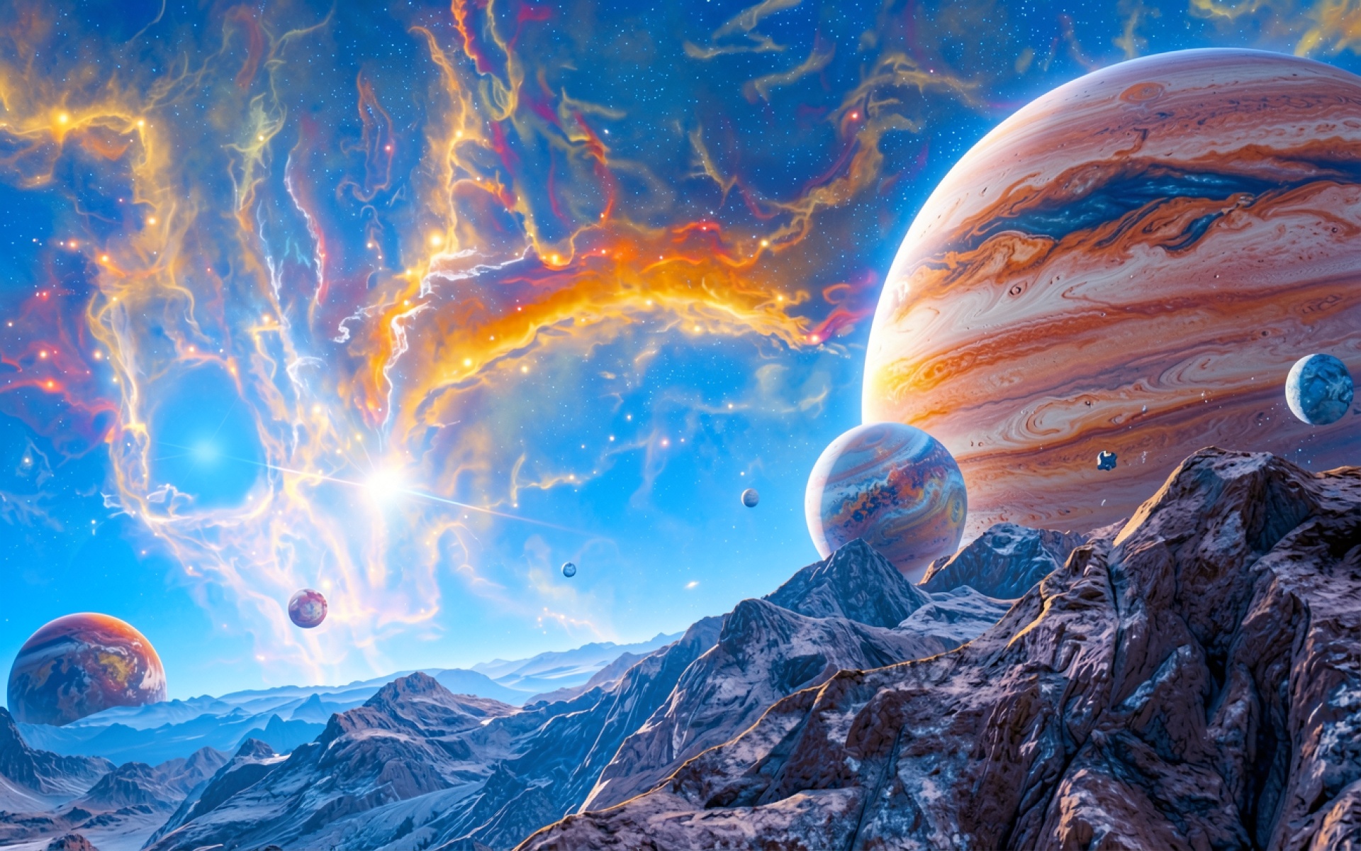 Космический пейзаж с планетами и туманностями