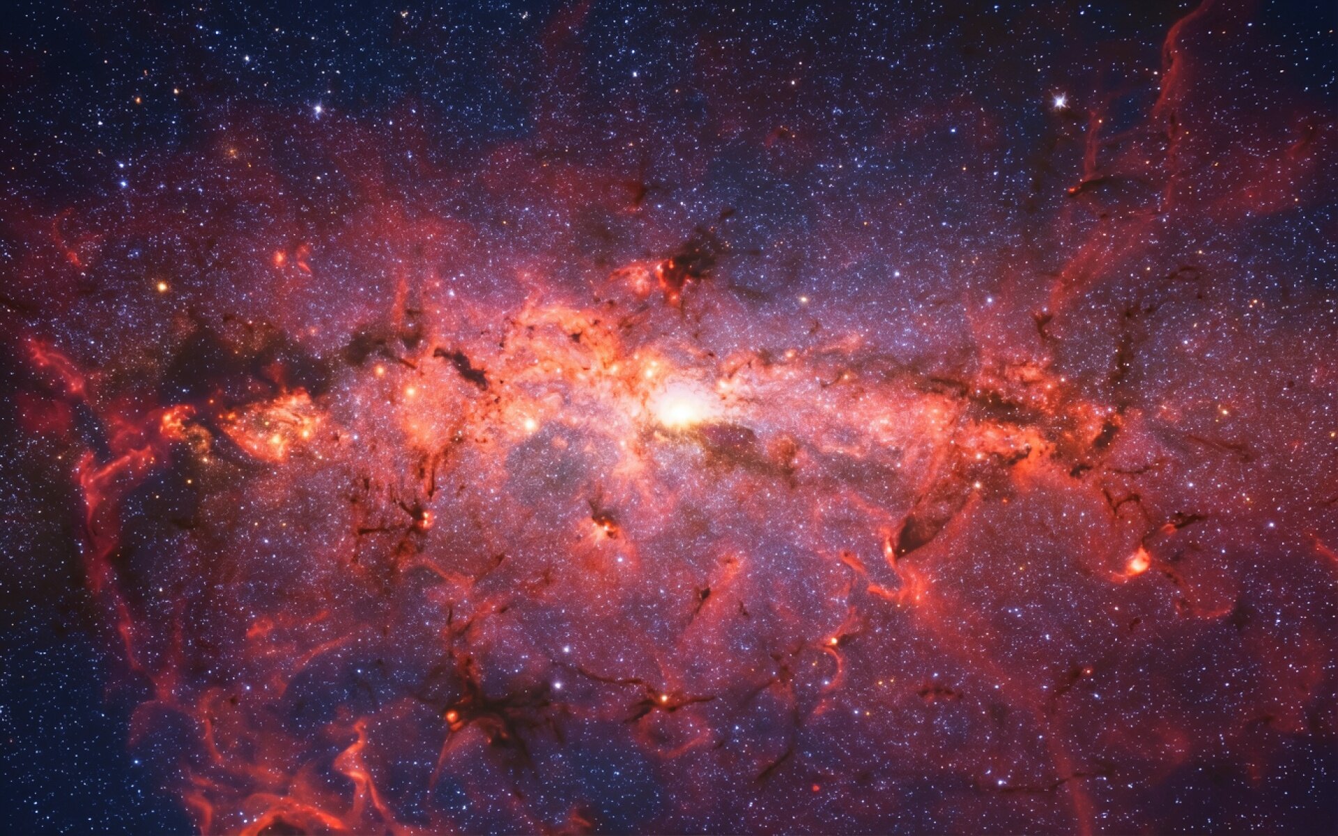 Красная туманность в глубоком космосе с звездами
