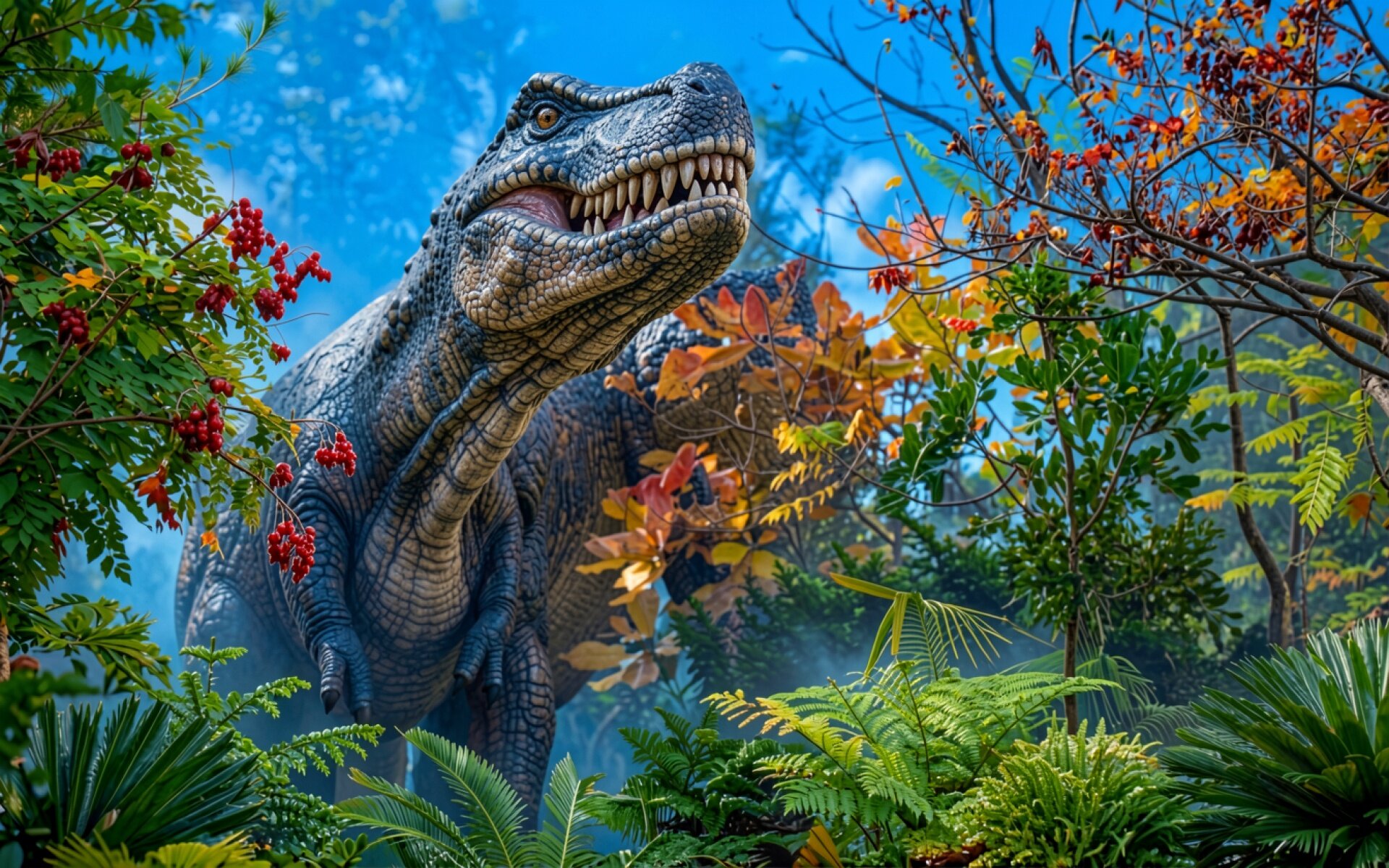 Тираннозавр рекс в густых тропических джунглях