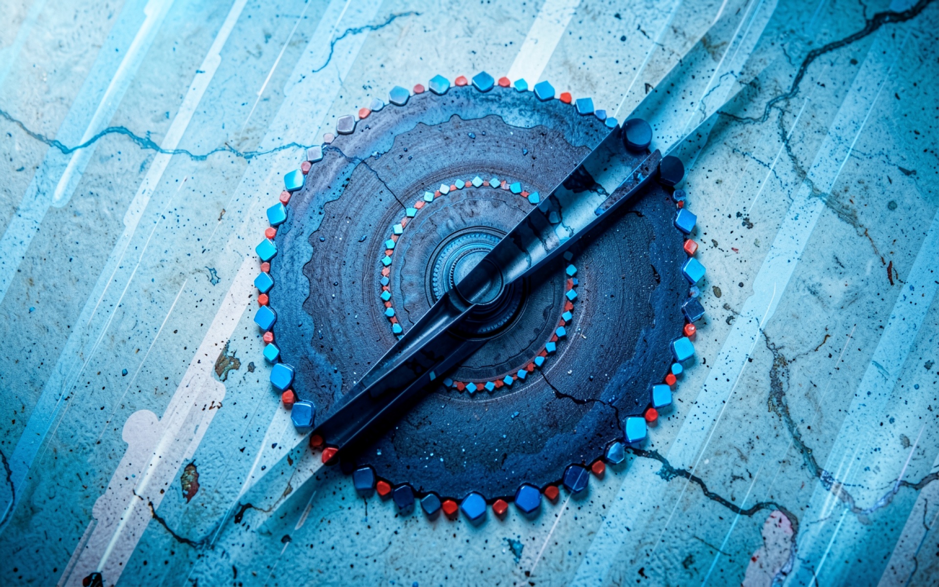 Абстрактный синий механизм на треснувшем бетоне