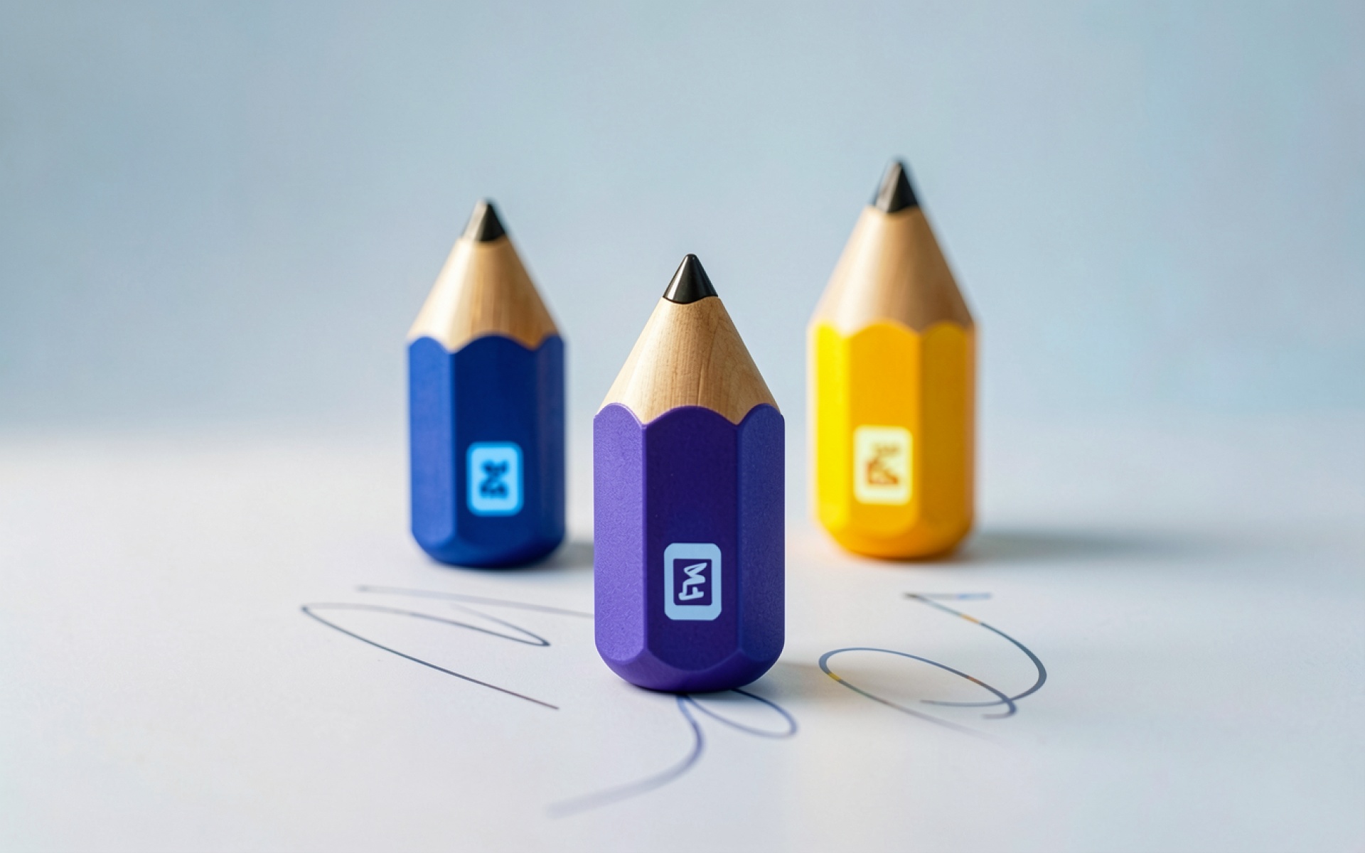 Цветные карандаши синий фиолетовый желтый минимализм