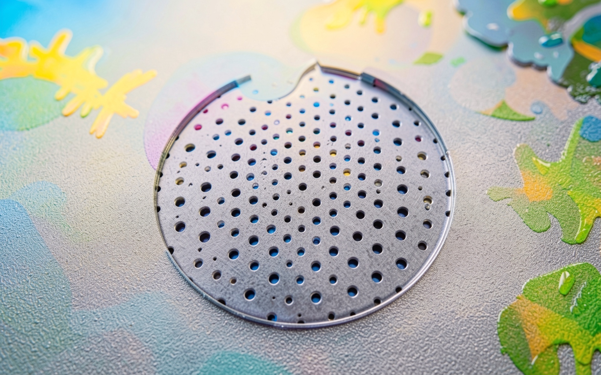 Металлический динамик в разноцветном абстрактном окружении