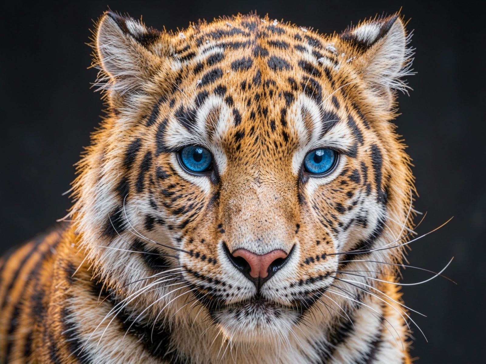 Тигр с голубыми глазами на темном фоне