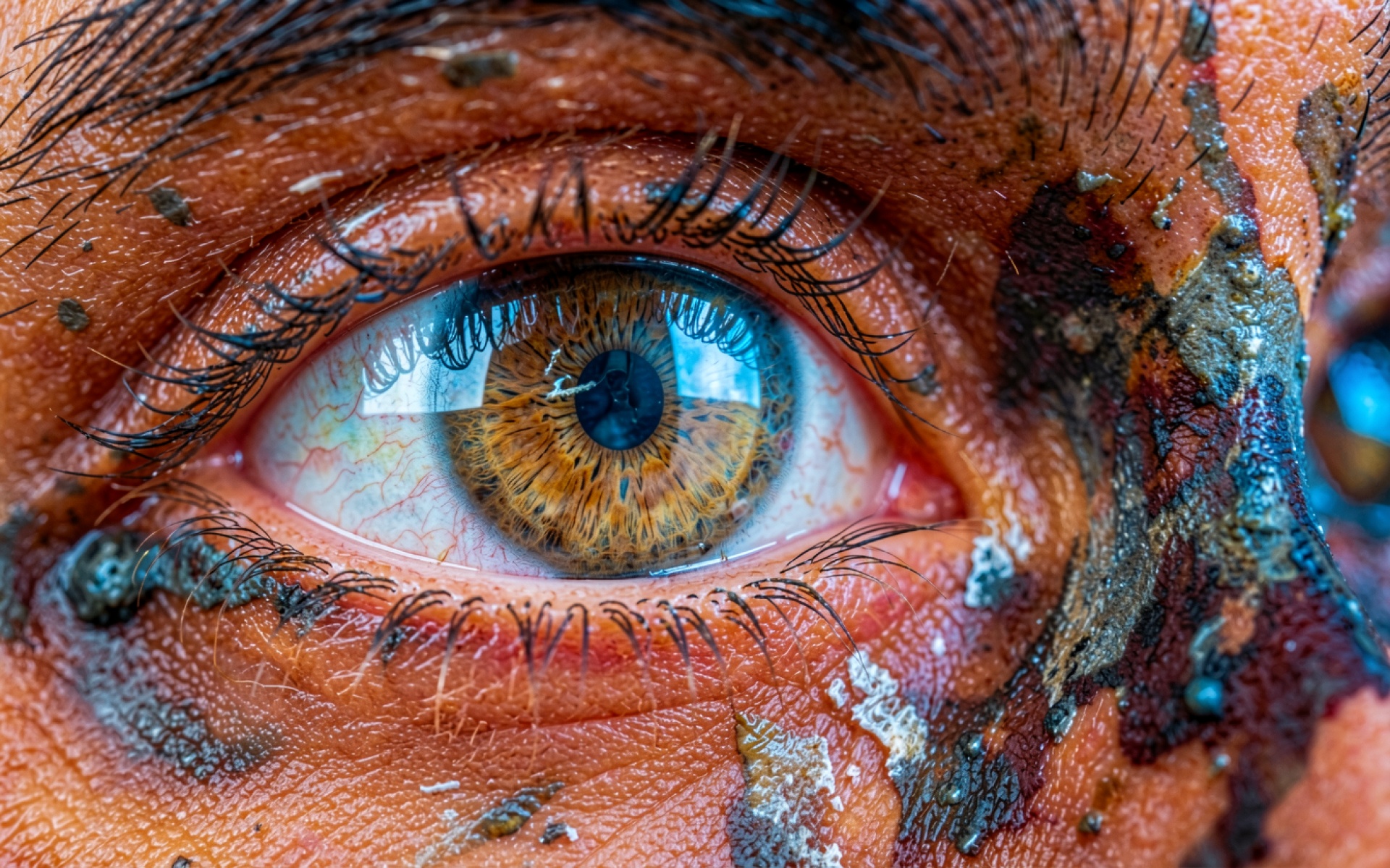 Крупный план человеческого глаза с грязью