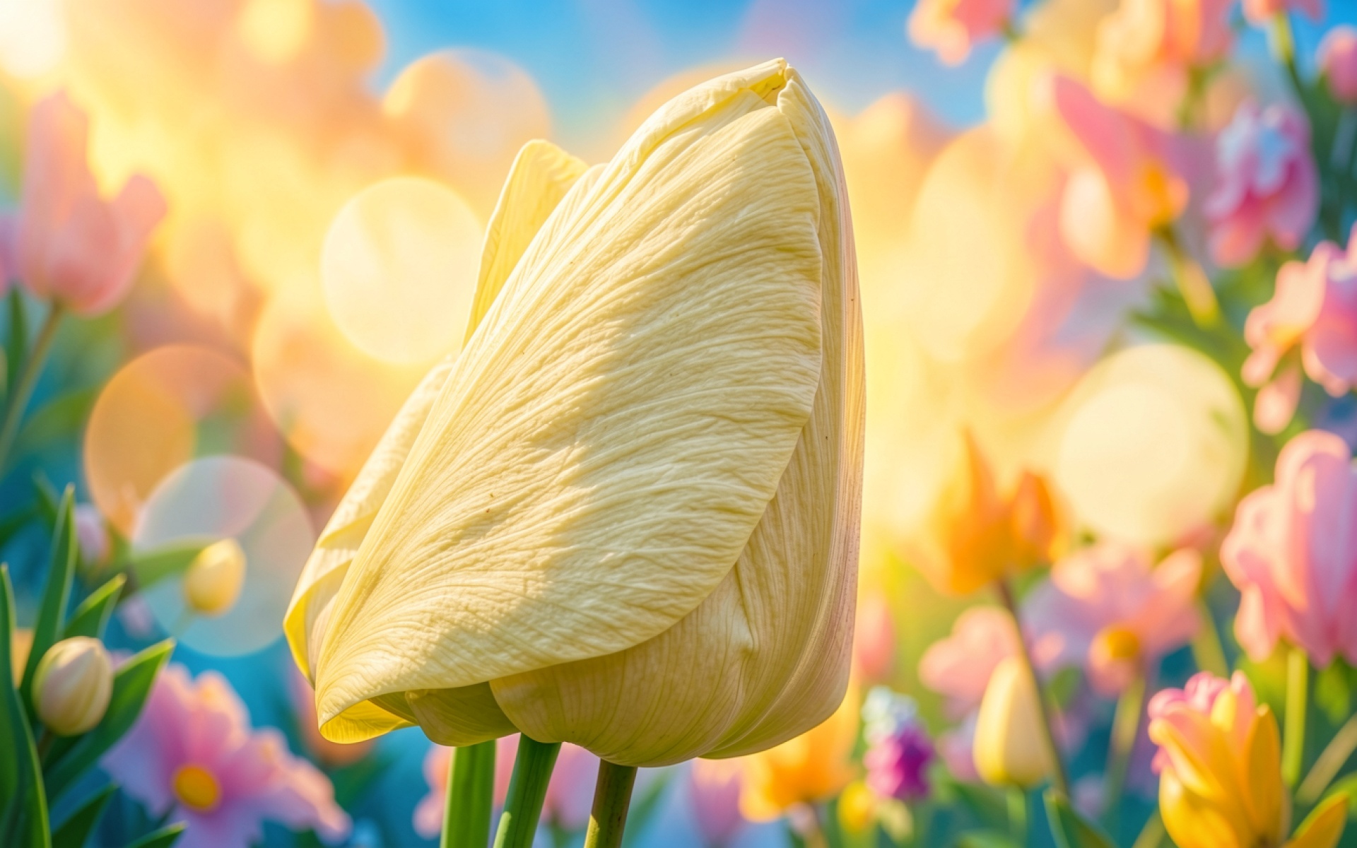 Желтый тюльпан в солнечном весеннем саду