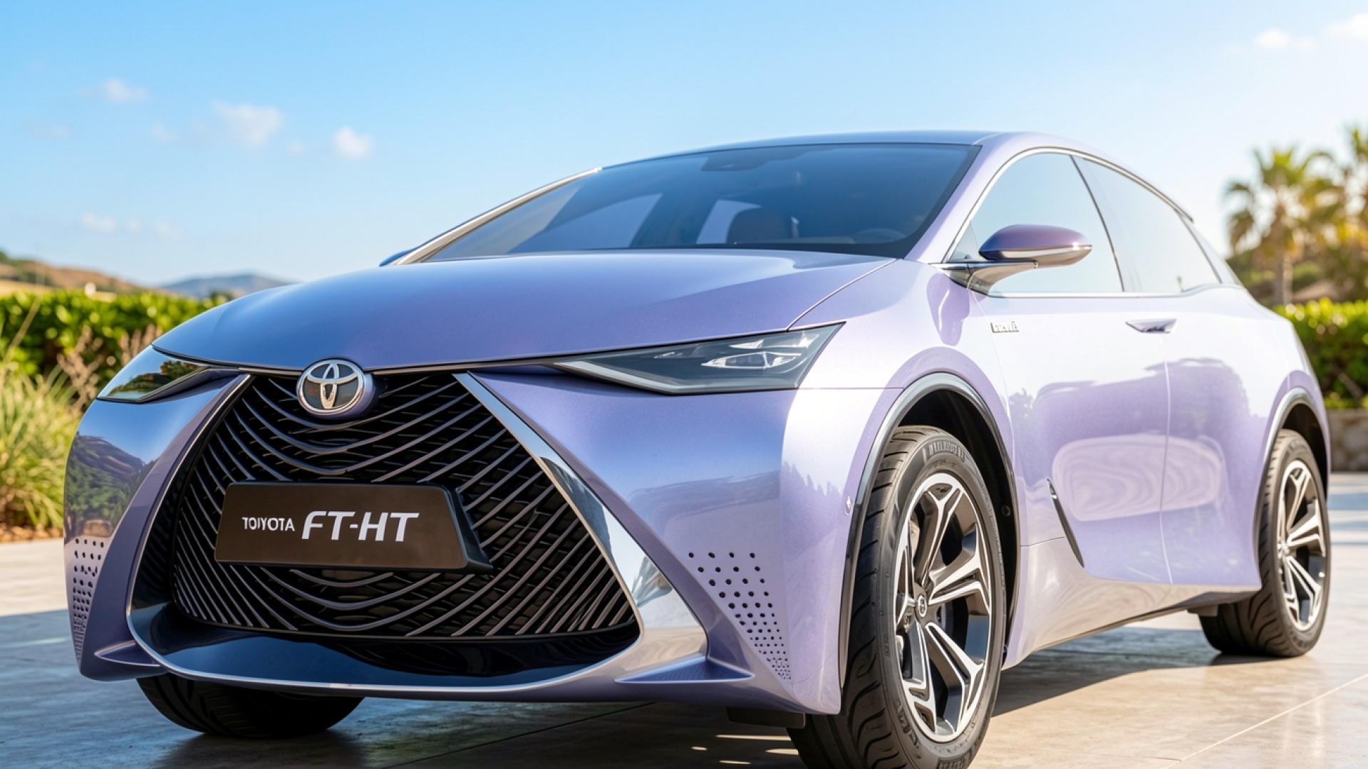 Концепт-кар Toyota FT-HT лавандового цвета в солнечный день