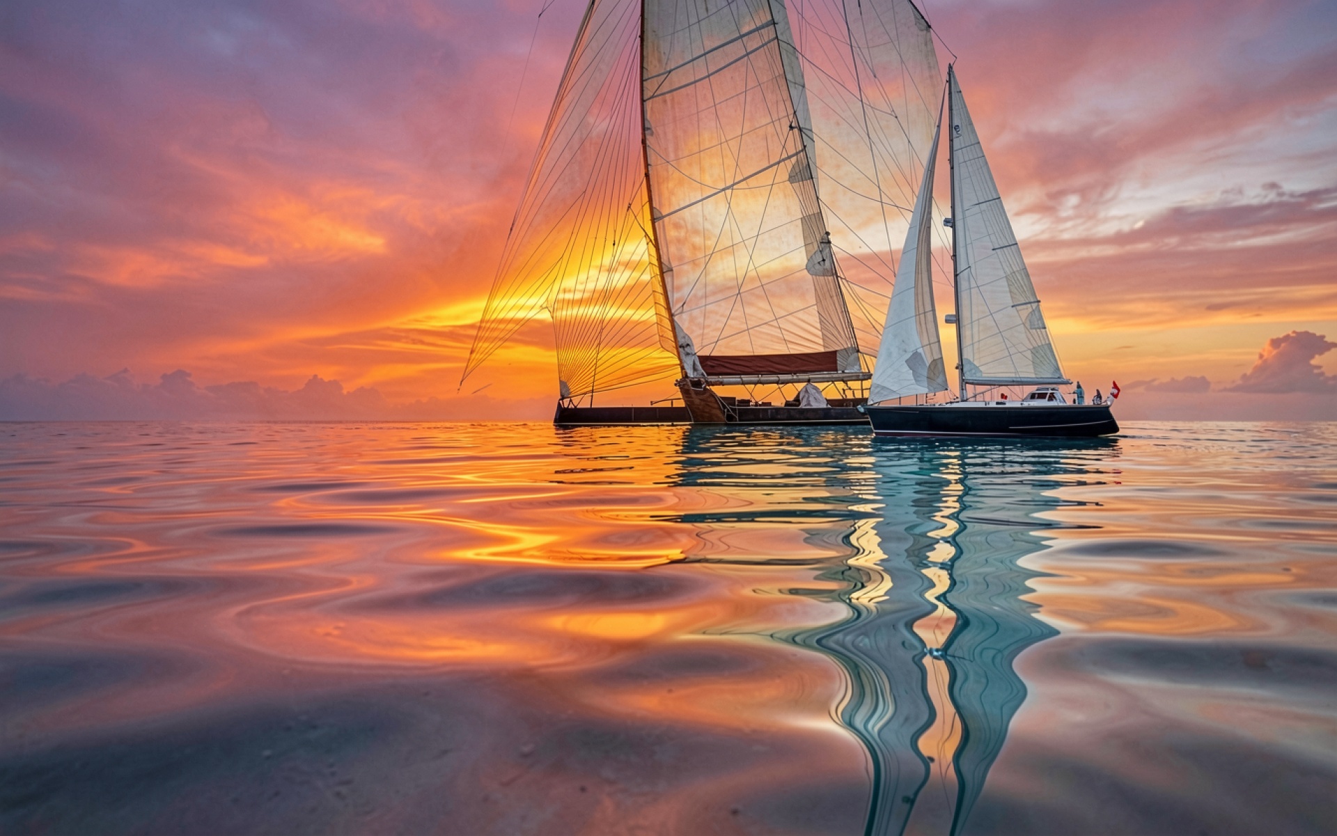 Парусные яхты в океане на закате