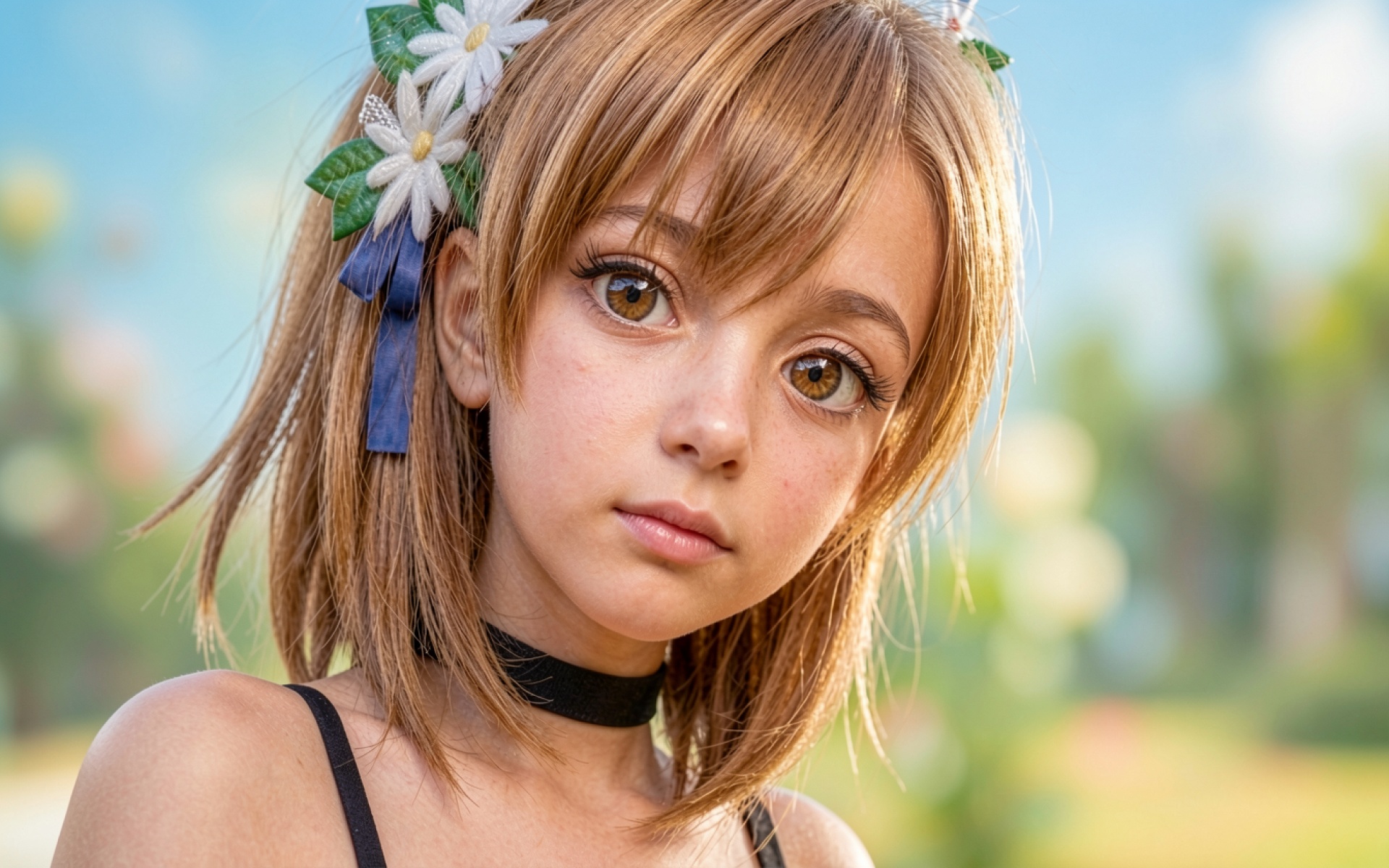 Портрет девушки с цветами в летнем саду