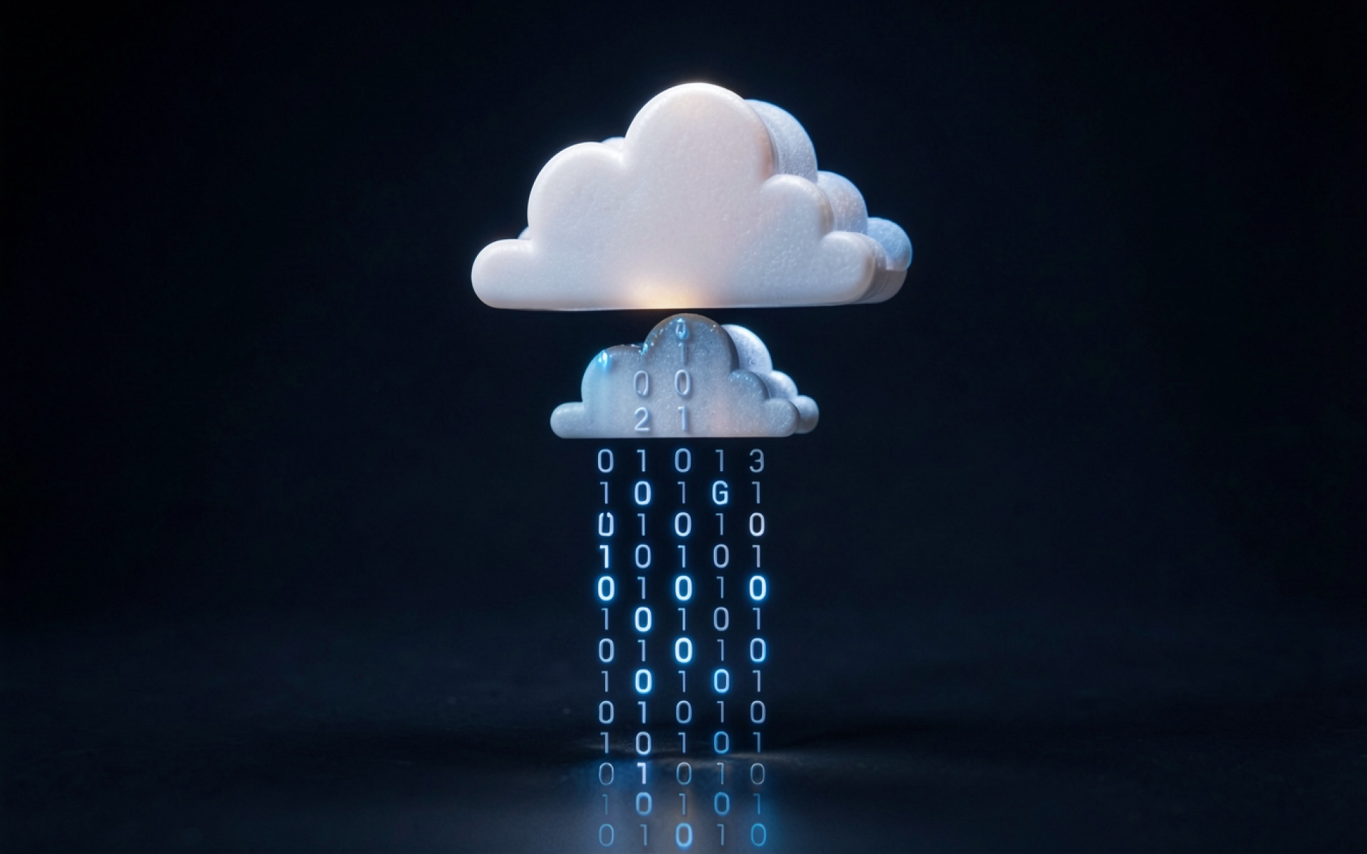 Белое облако с бинарным кодом на черном фоне