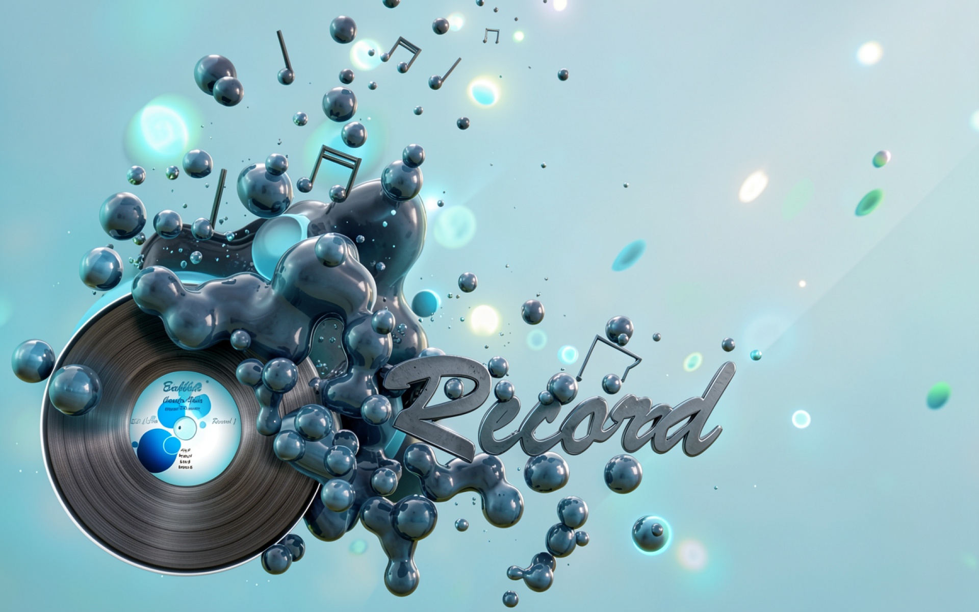 Виниловая пластинка в голубых жидких брызгах