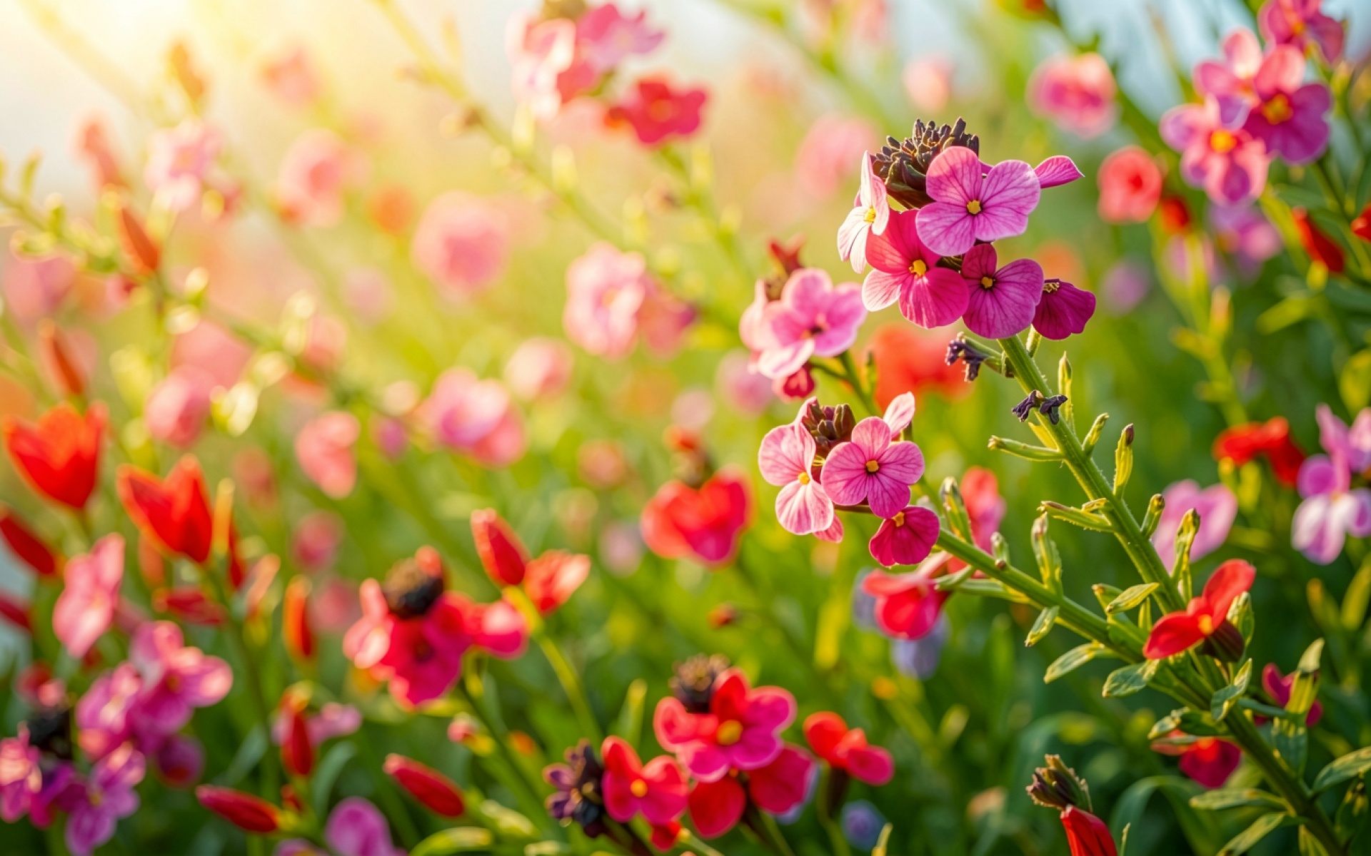 Розовые цветы в солнечном летнем саду