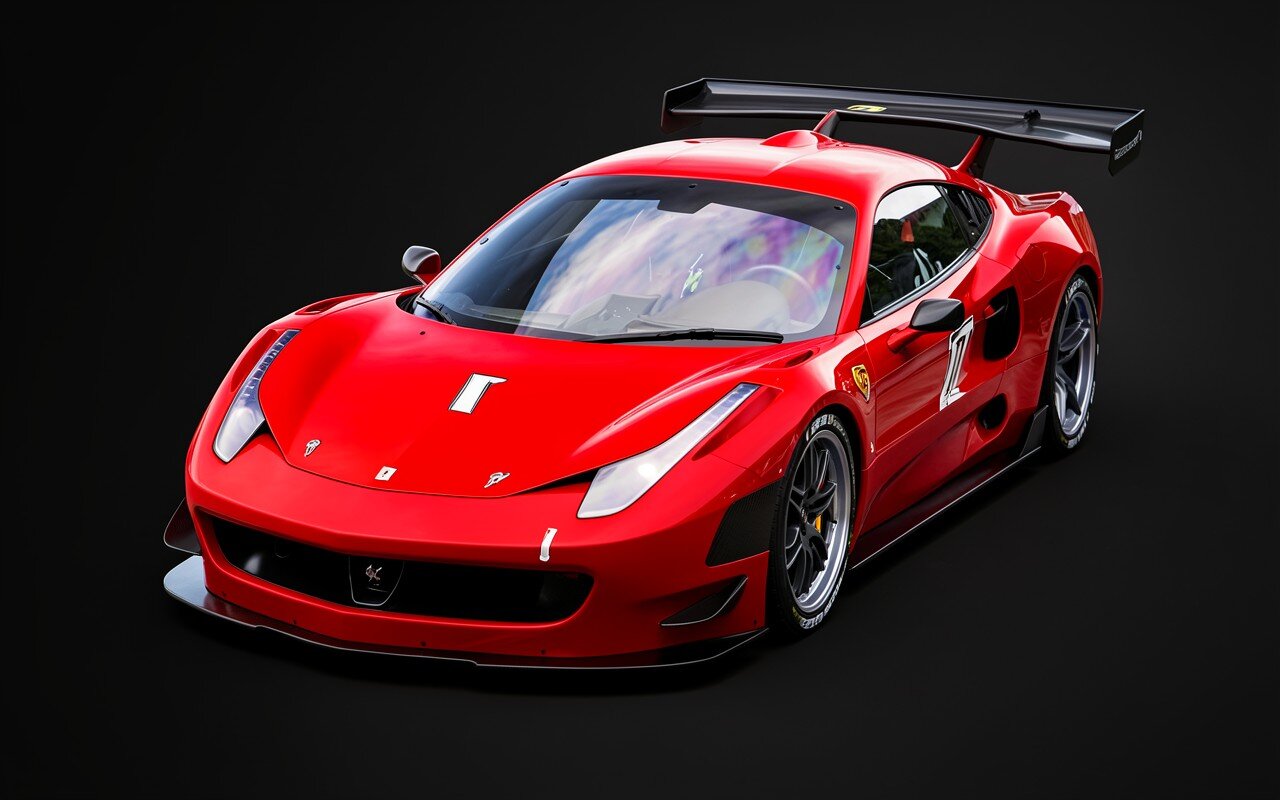 Красный гоночный автомобиль Ferrari на черном фоне обои на пк и телефон